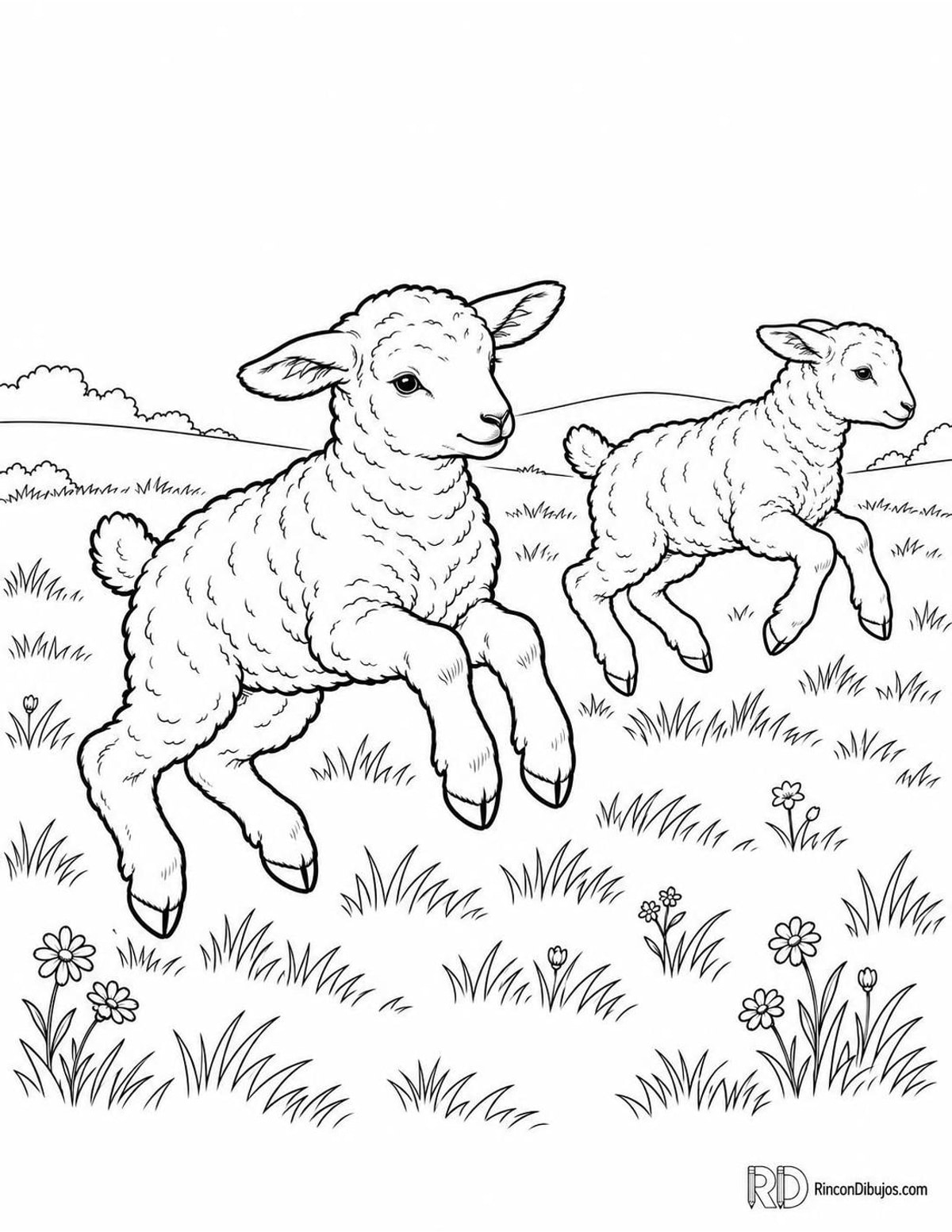 Dibujo de corderos saltando para colorear