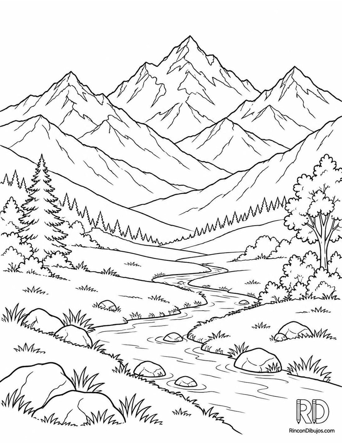 Dibujo de cordillera en valle para colorear Dibujo de cordillera en valle para colorear