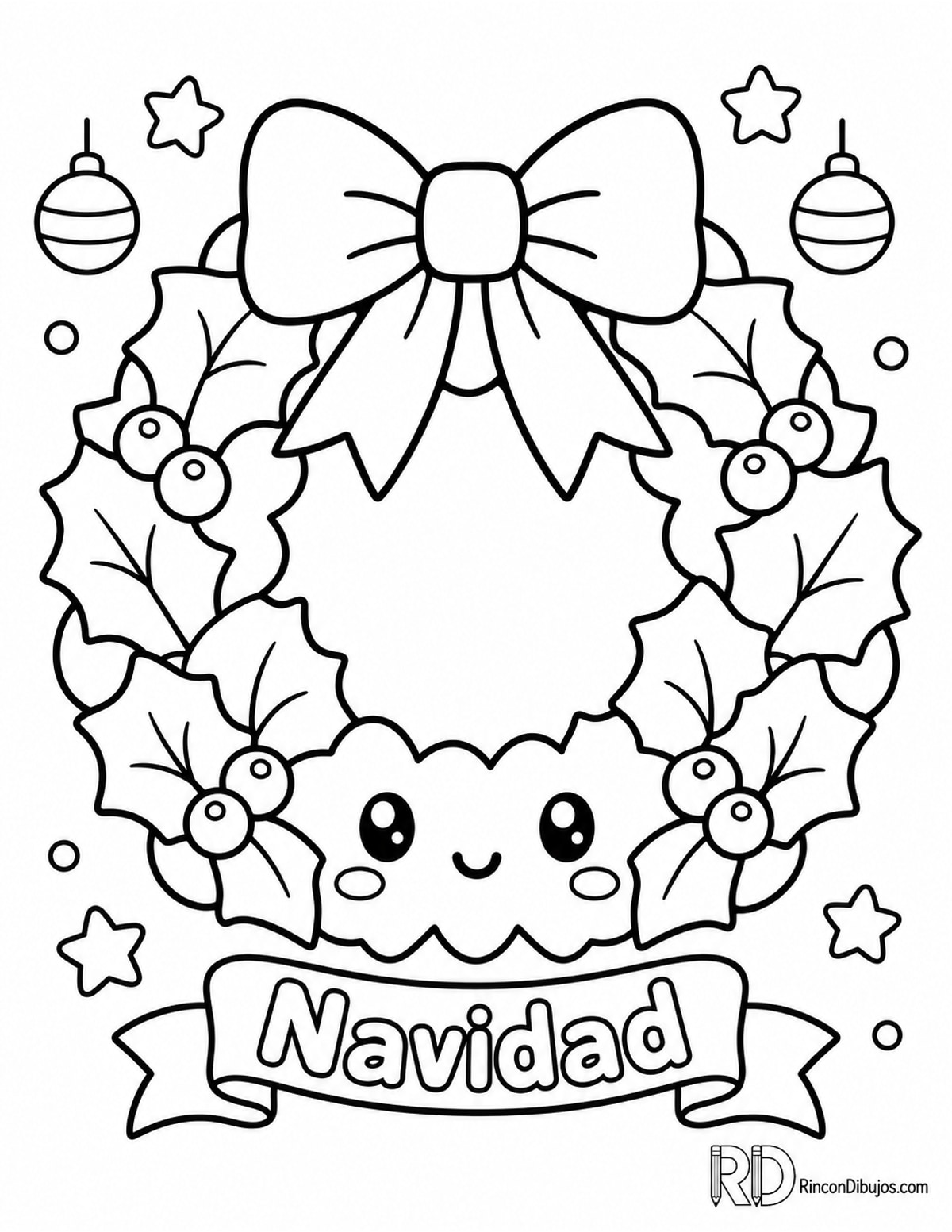 Dibujo de corona Navidad kawaii para colorear Dibujo de corona Navidad kawaii para colorear