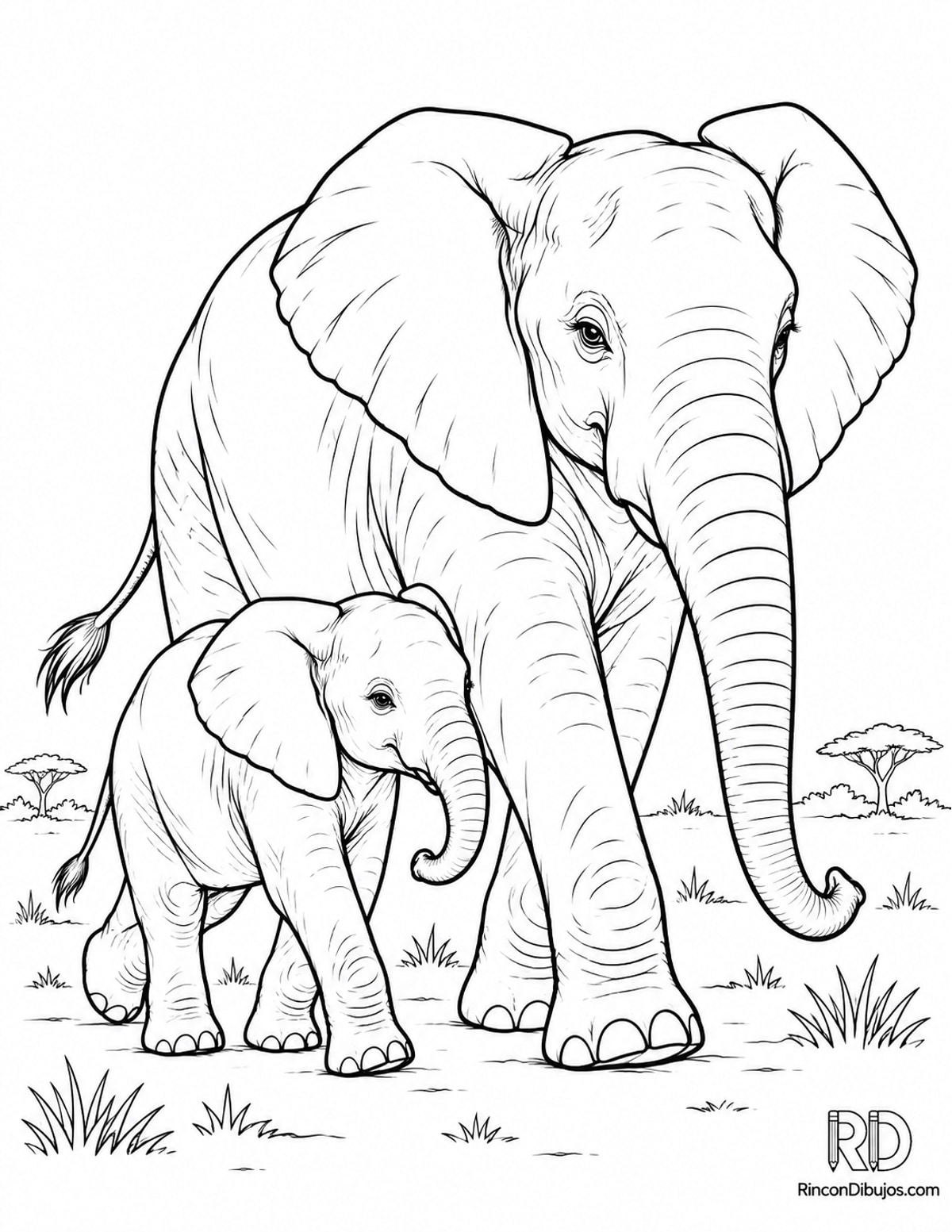 Dibujo de cría de elefante para colorear Dibujo de cría de elefante para colorear