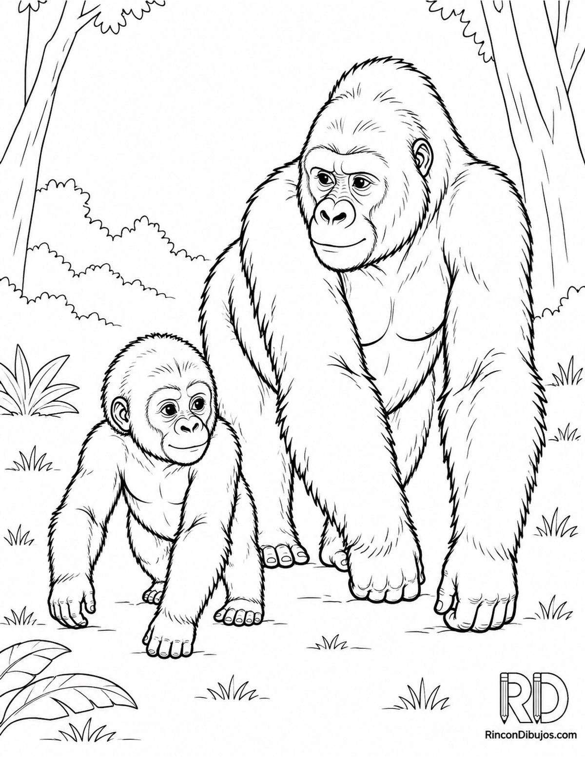Dibujo de cría de gorila para colorear para colorear Dibujo de cría de gorila para colorear para colorear