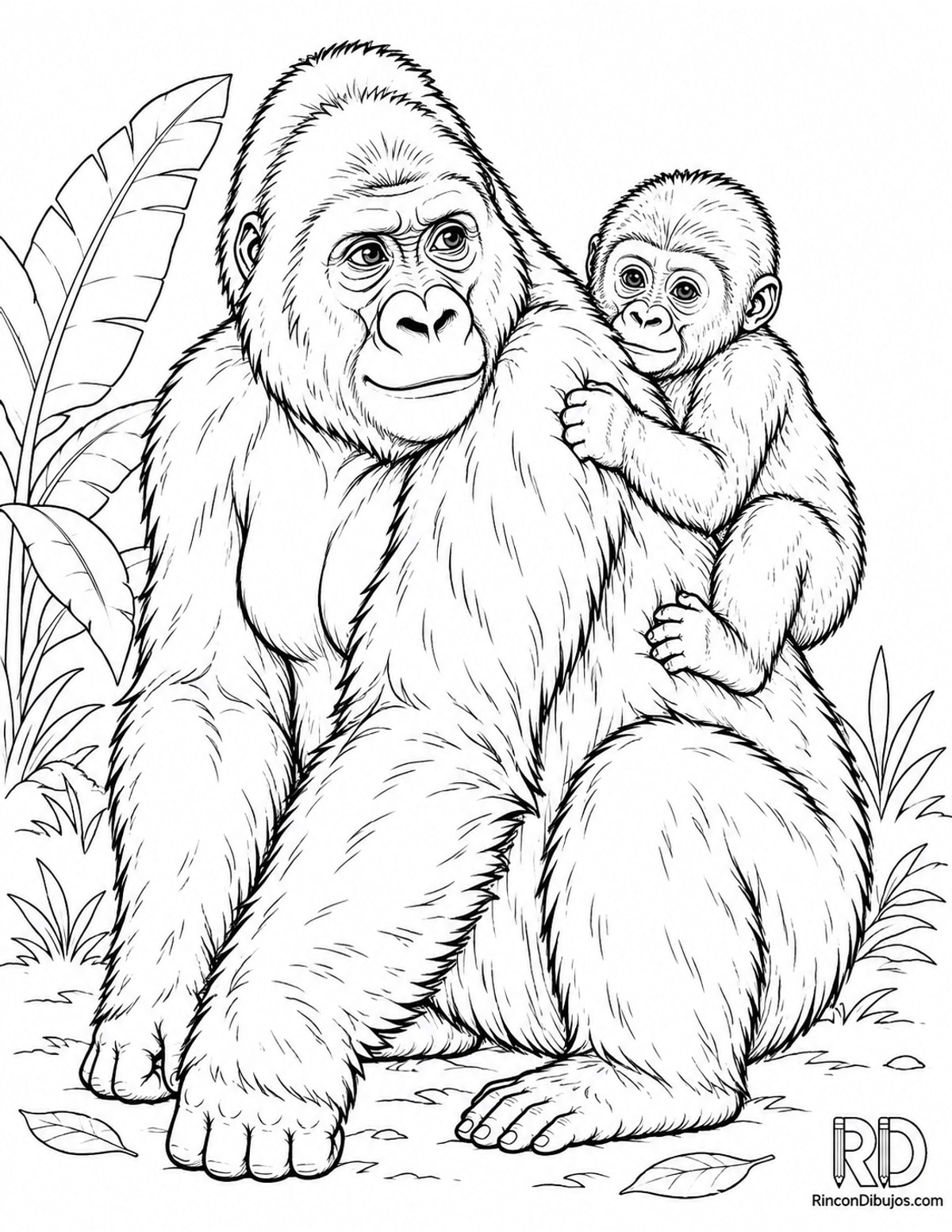 Dibujo de cría de gorila para colorear Dibujo de cría de gorila para colorear