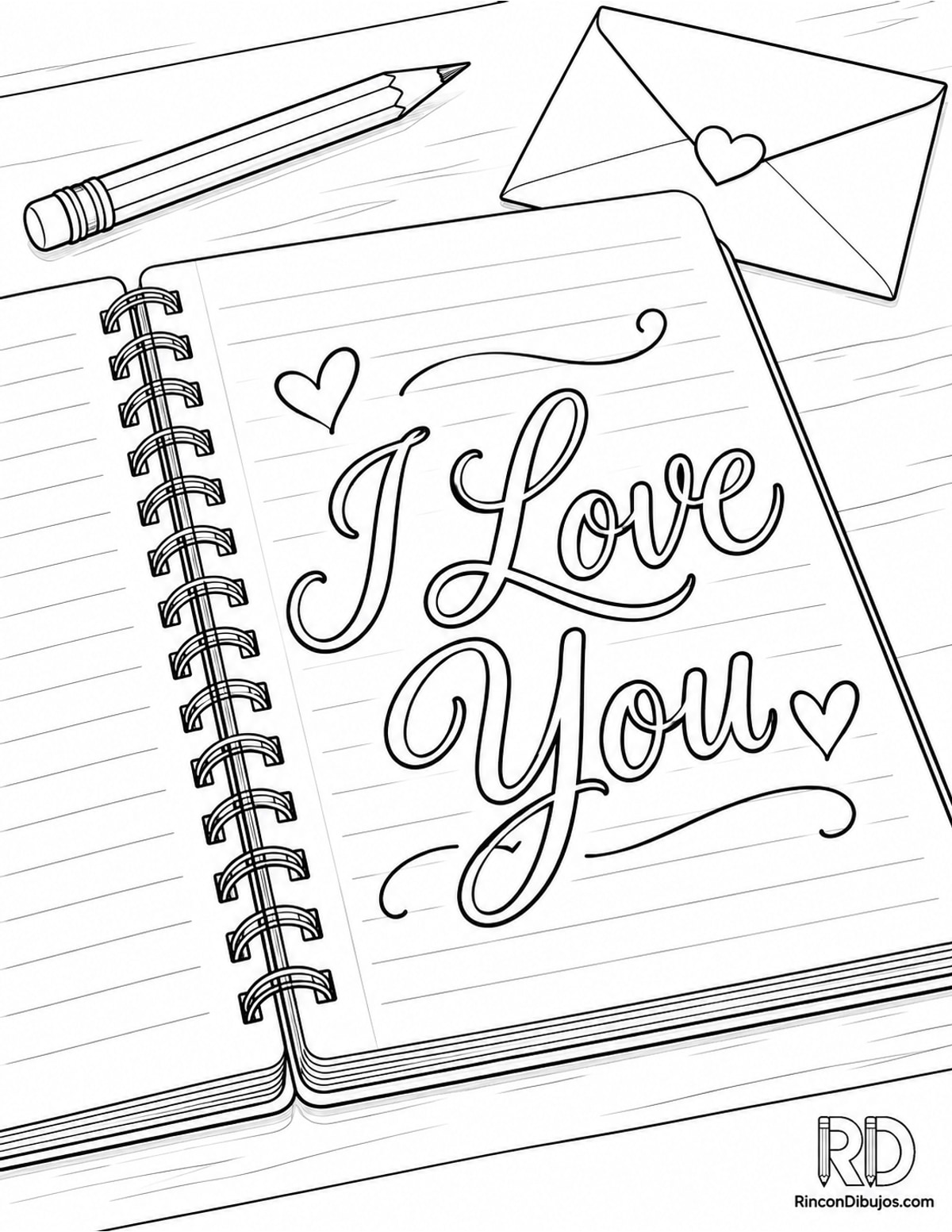 Dibujo de cuaderno abierto I Love You para colorear Dibujo de cuaderno abierto I Love You para colorear