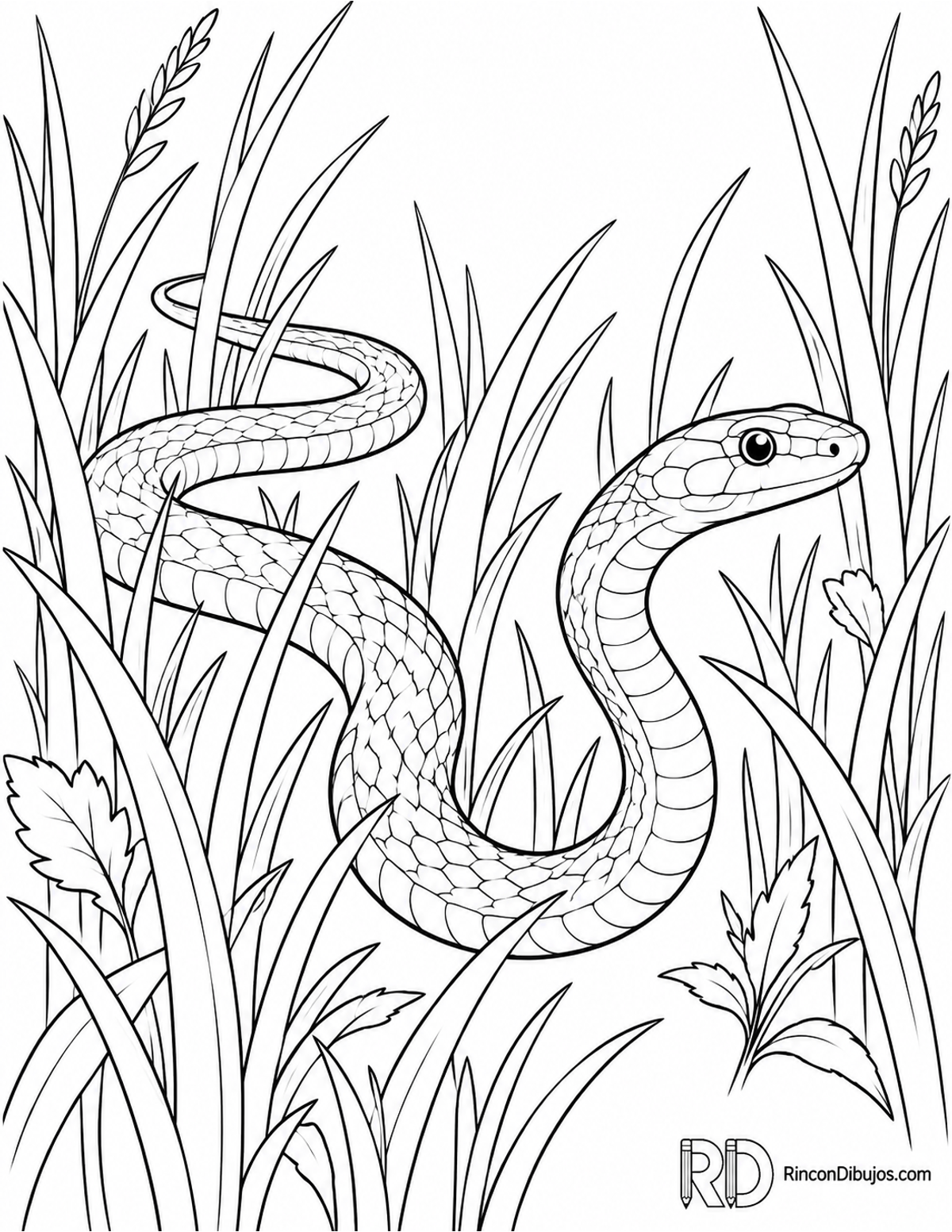 Dibujo de culebra verde lisa para colorear Dibujo de culebra verde lisa para colorear