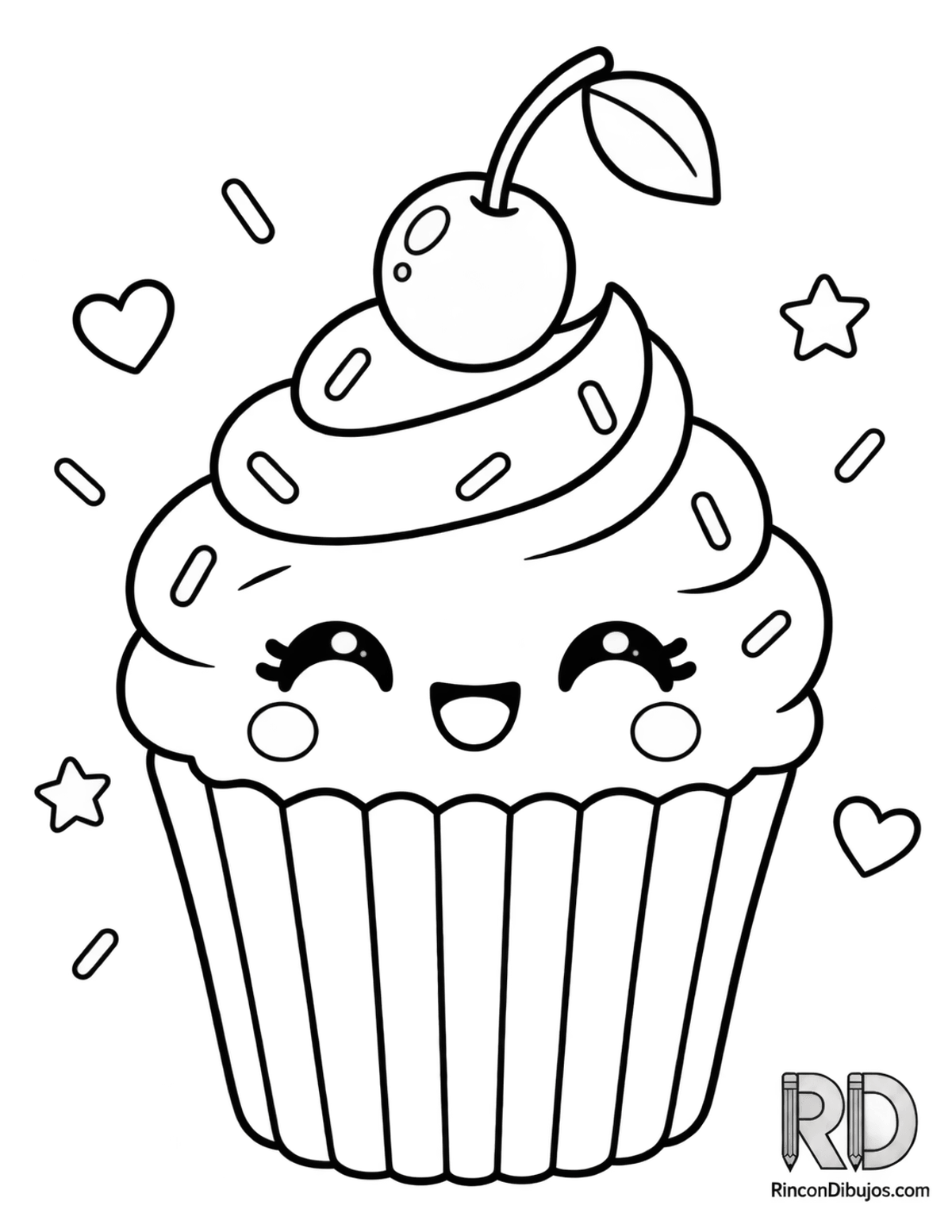 Dibujo de cupcake kawaii para colorear