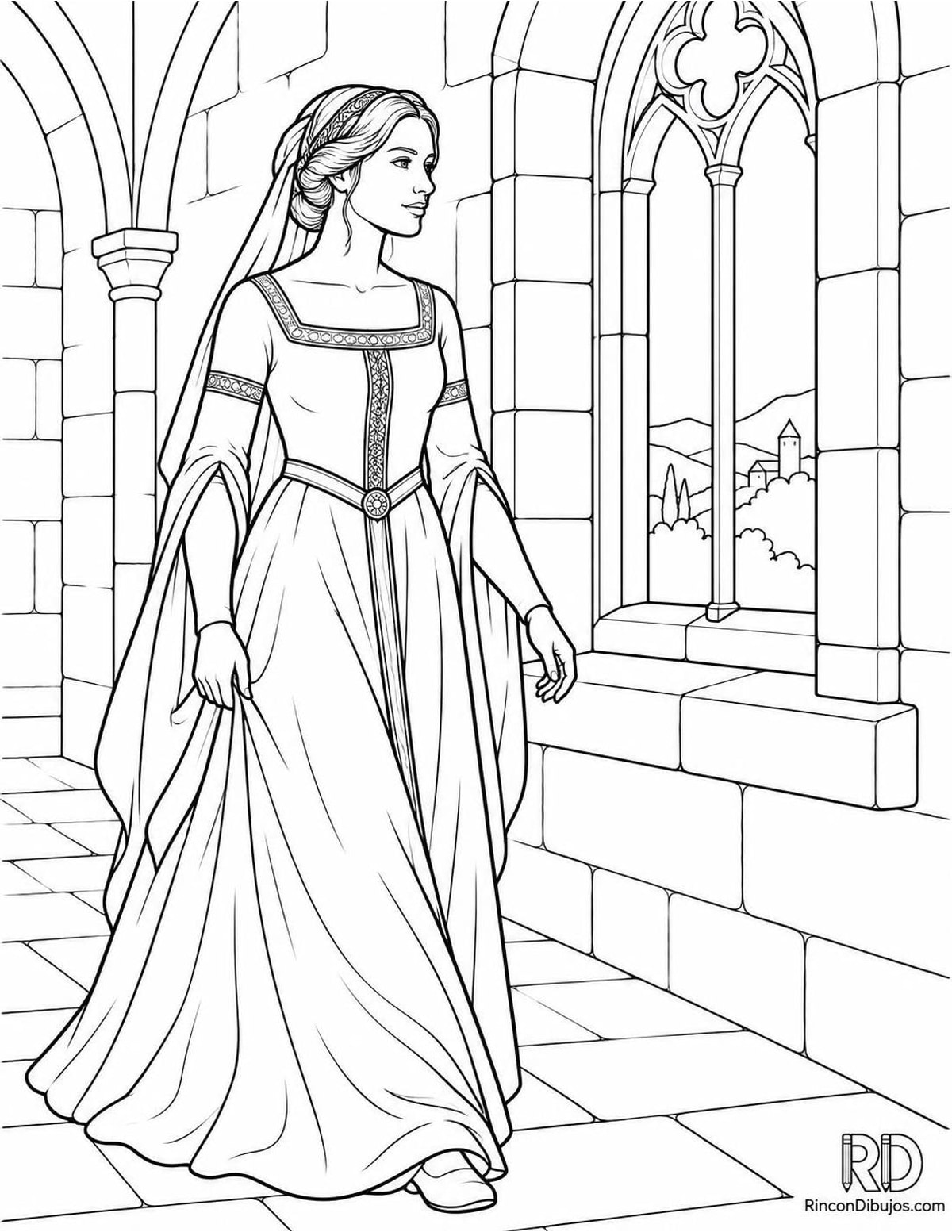 Dibujo de dama medieval para colorear Dibujo de dama medieval para colorear