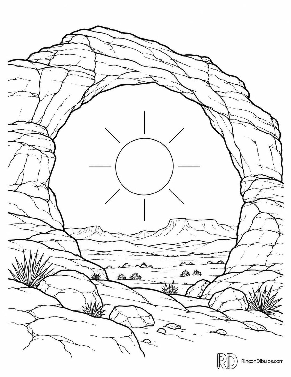 Dibujo de del Sol bajo arco para colorear Dibujo de del Sol bajo arco para colorear