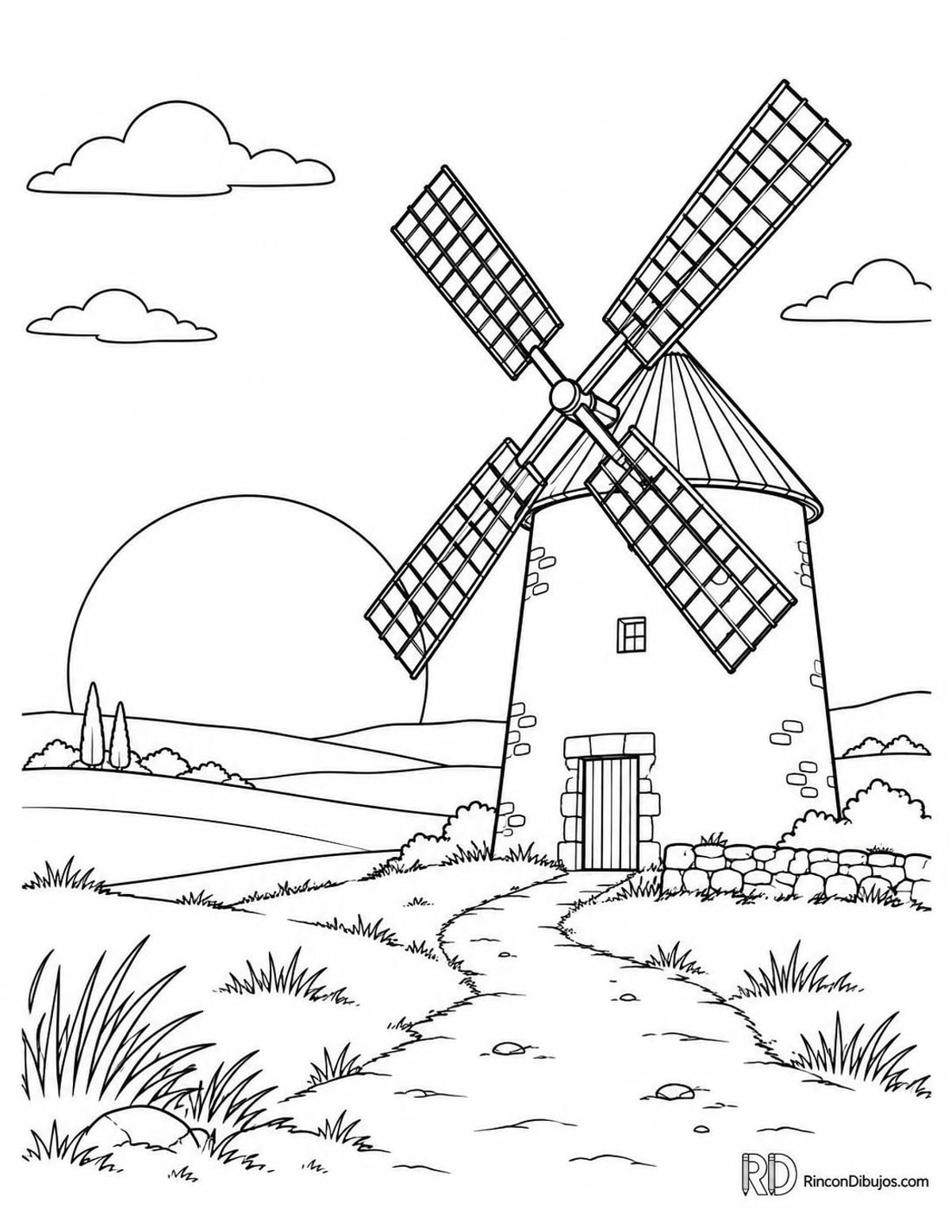 Dibujo de del Sol con molino para colorear Dibujo de del Sol con molino para colorear