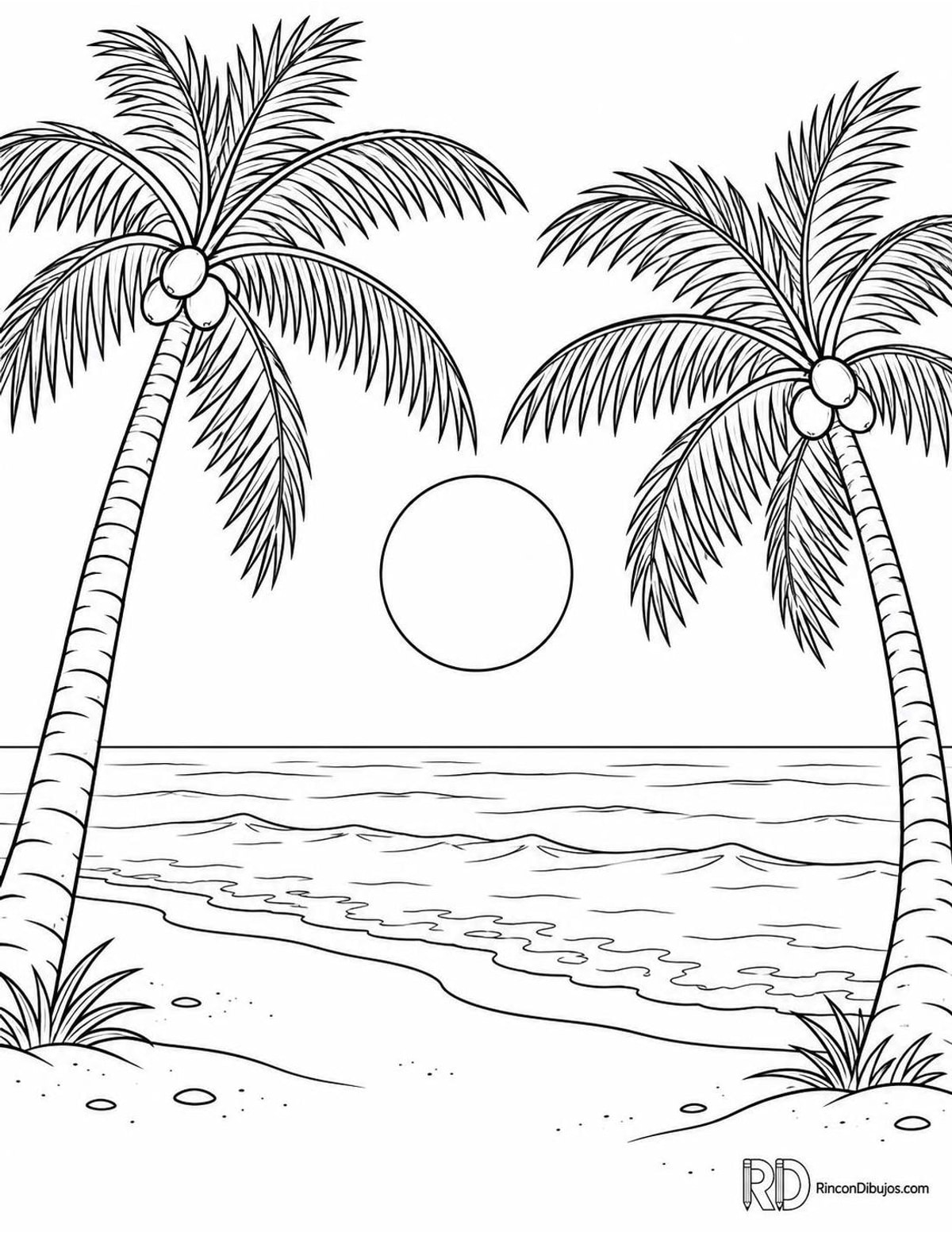 Dibujo de del Sol con palmeras para colorear Dibujo de del Sol con palmeras para colorear