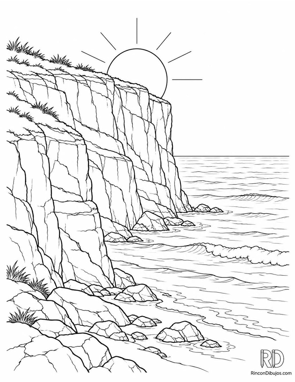Dibujo de del Sol sobre acantilado para colorear Dibujo de del Sol sobre acantilado para colorear