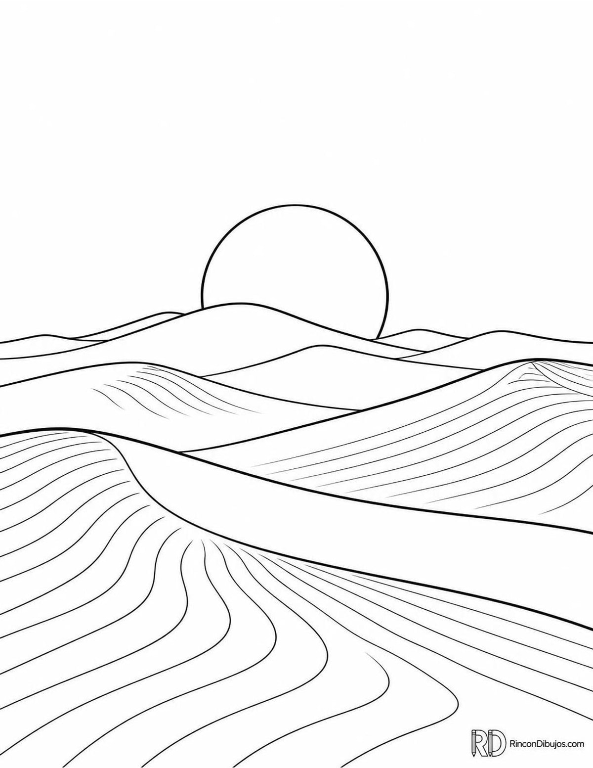 Dibujo de del Sol sobre dunas para colorear Dibujo de del Sol sobre dunas para colorear
