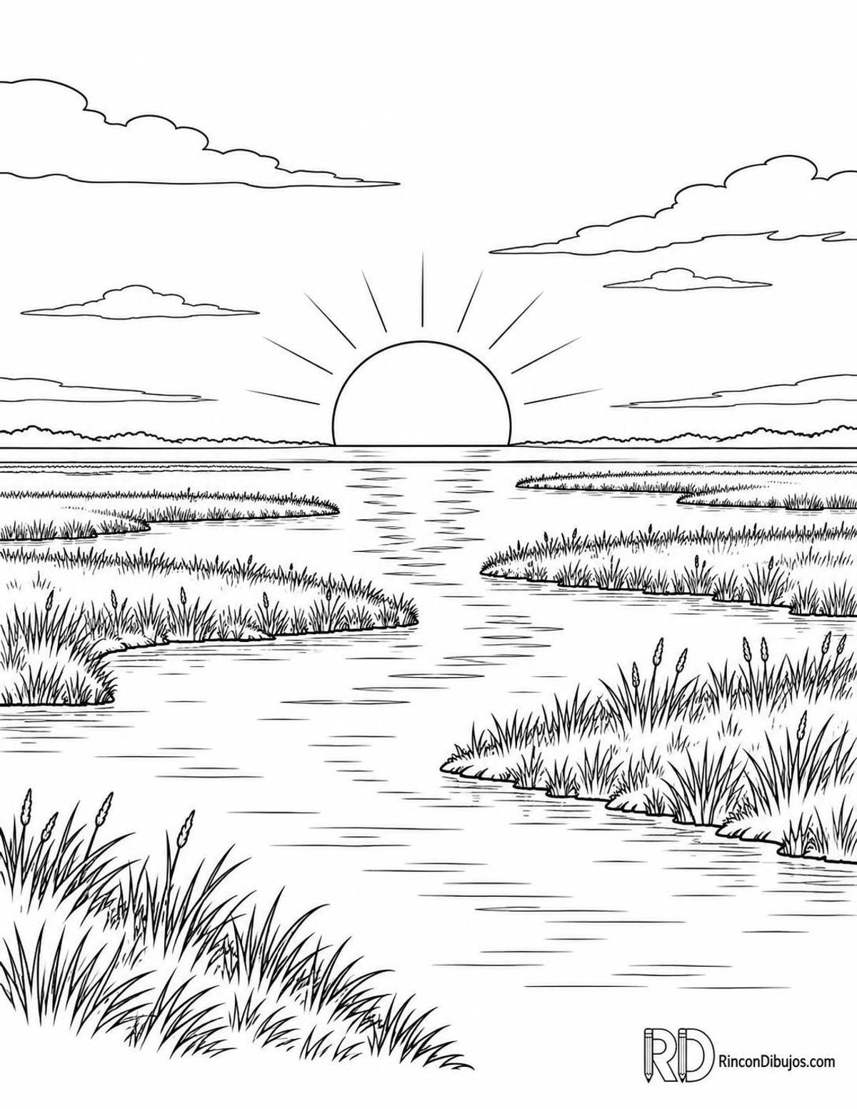Dibujo de del Sol sobre marisma para colorear Dibujo de del Sol sobre marisma para colorear