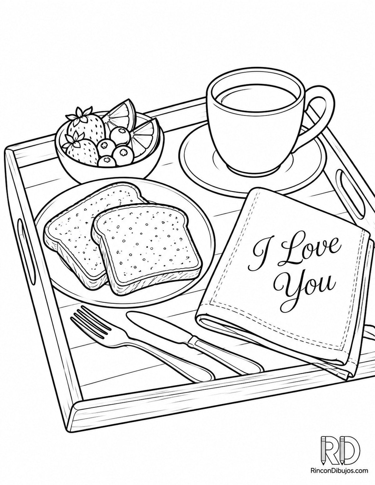 Dibujo de desayuno sencillo I Love You para colorear Dibujo de desayuno sencillo I Love You para colorear