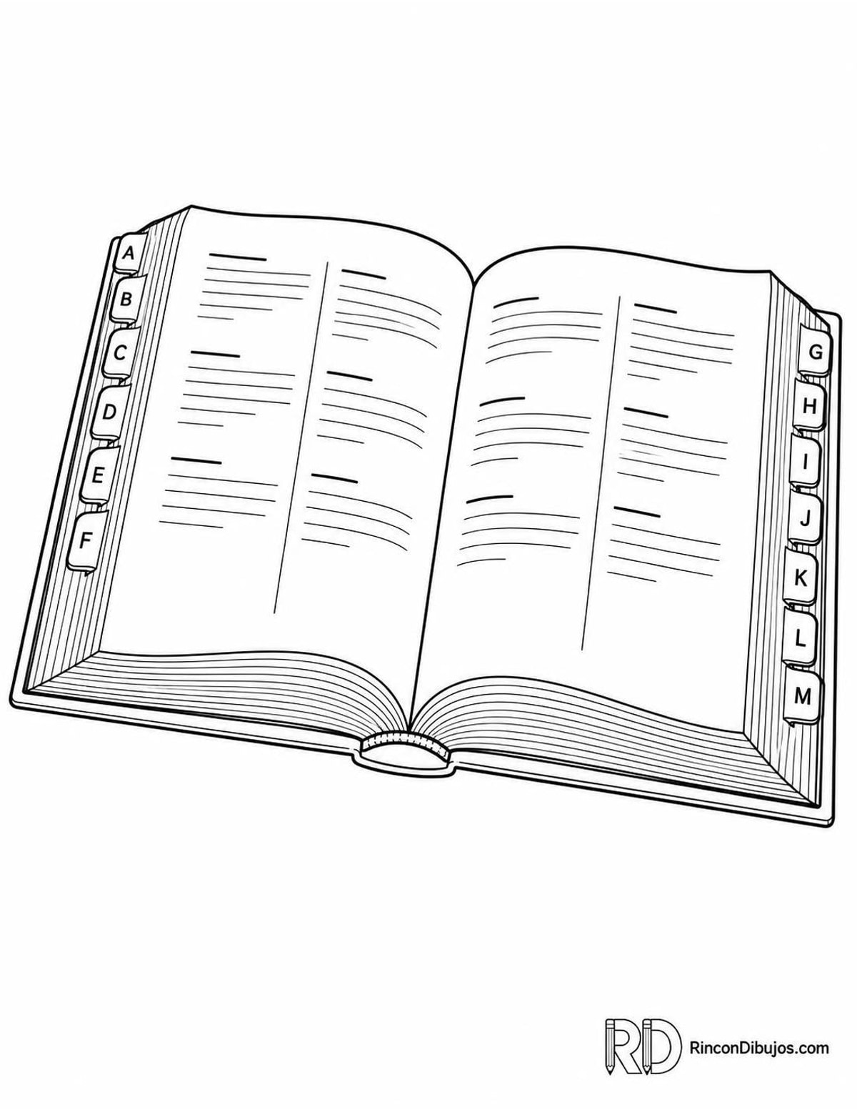 Dibujo de diccionario abierto para colorear