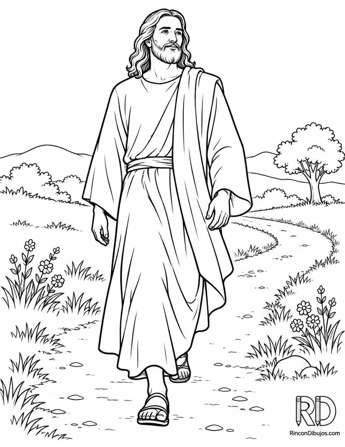 Dibujo de Dios caminando para colorear