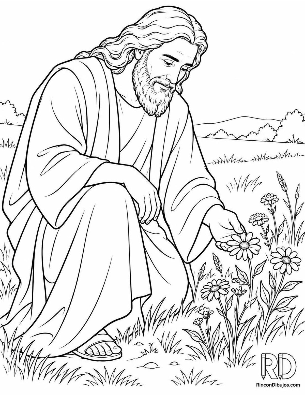 Dibujo de Dios con flores para colorear