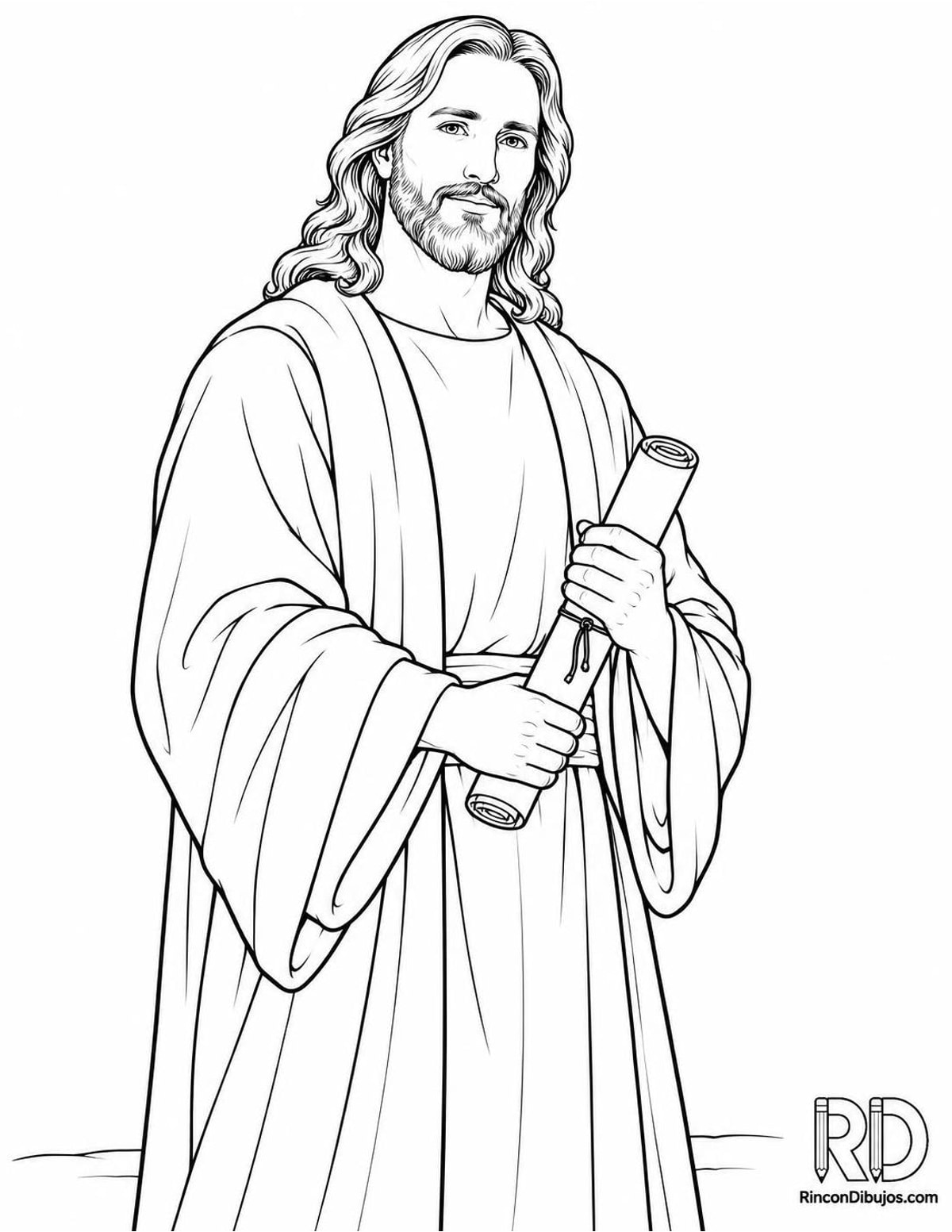 Dibujo de Dios con pergamino para colorear