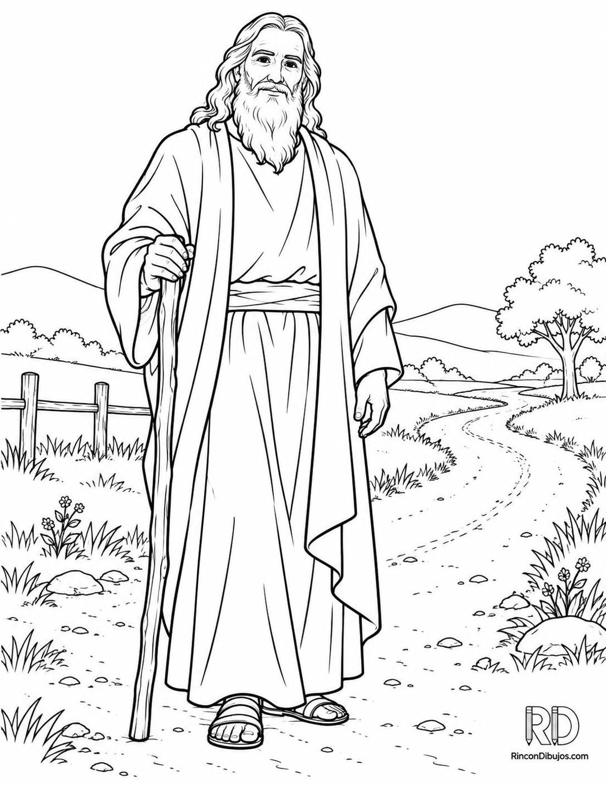Dibujo de Dios en camino rural para colorear