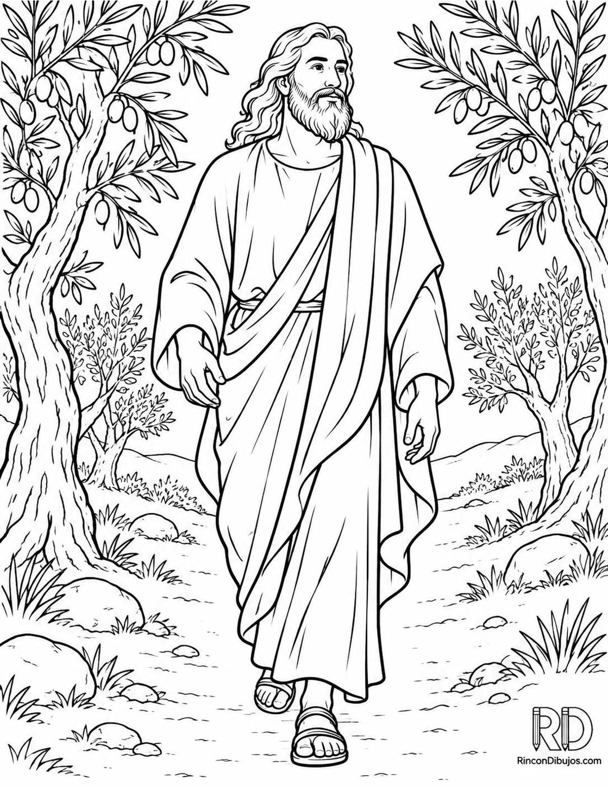 Dibujo de Dios entre olivos para colorear