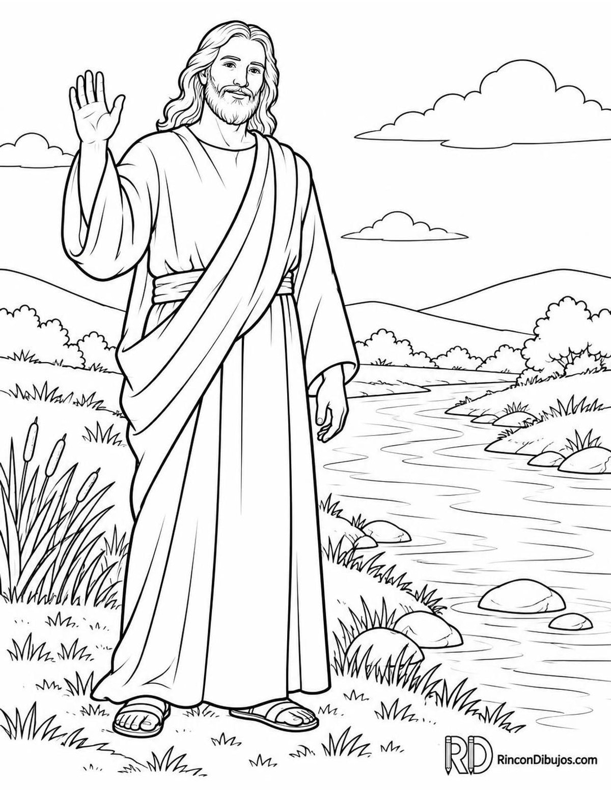 Dibujo de Dios junto al río para colorear