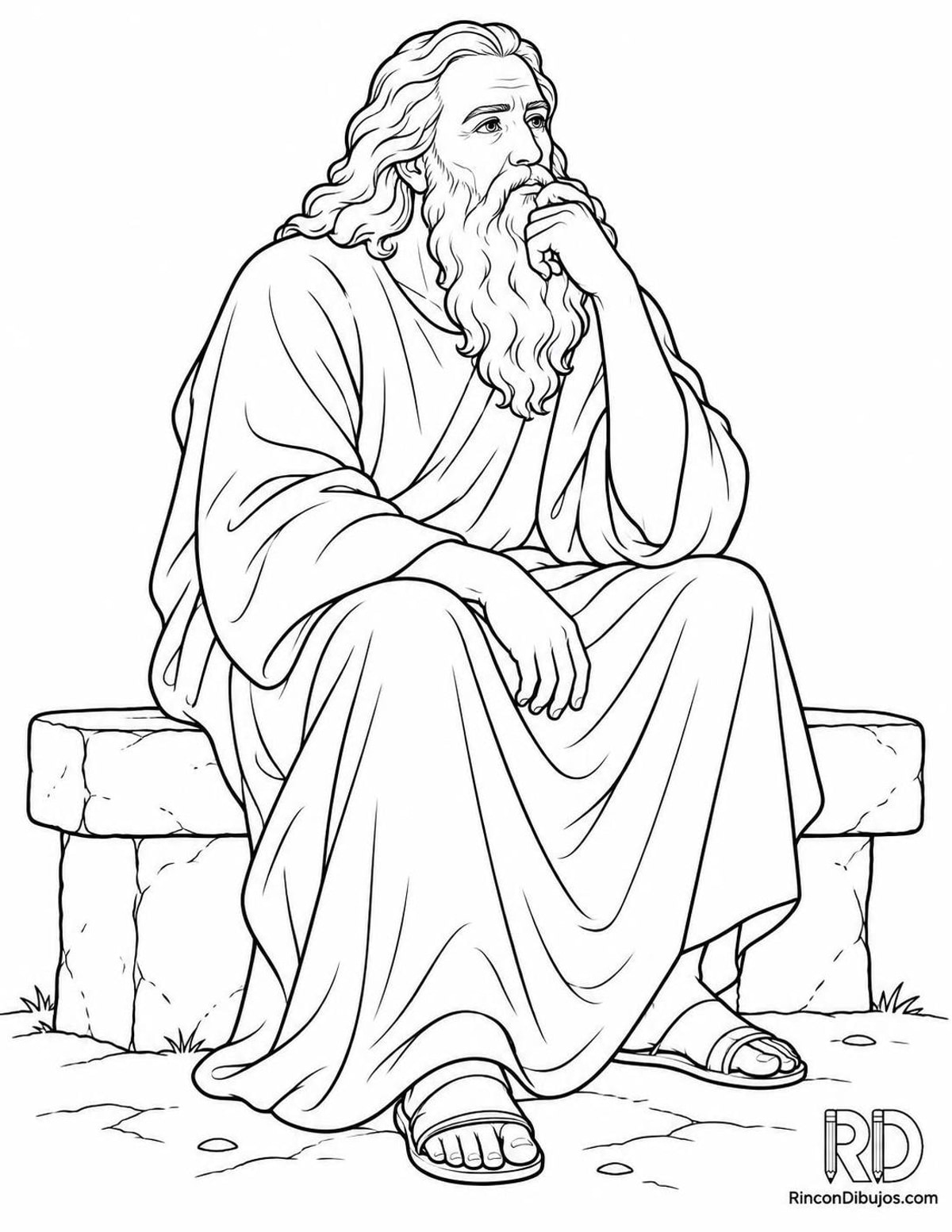 Dibujo de Dios pensativo para colorear