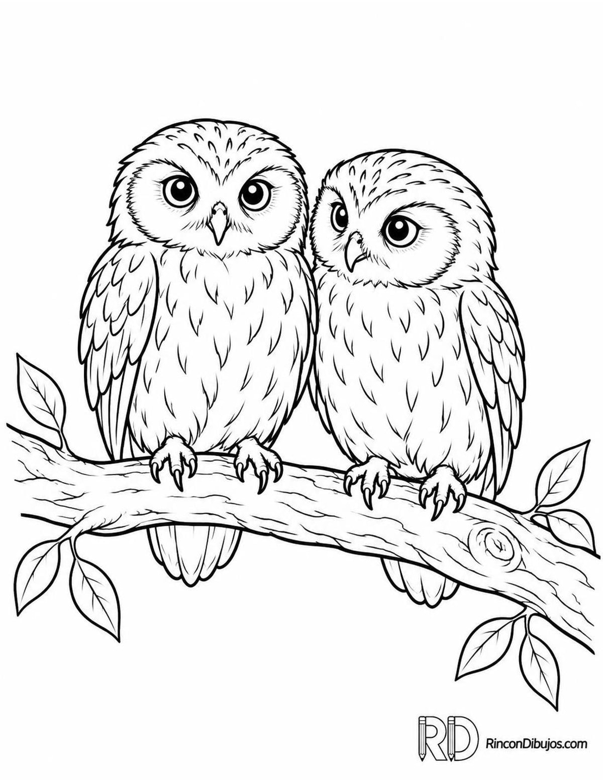 Dibujo de dos búhos chicos para colorear Dibujo de dos búhos chicos para colorear