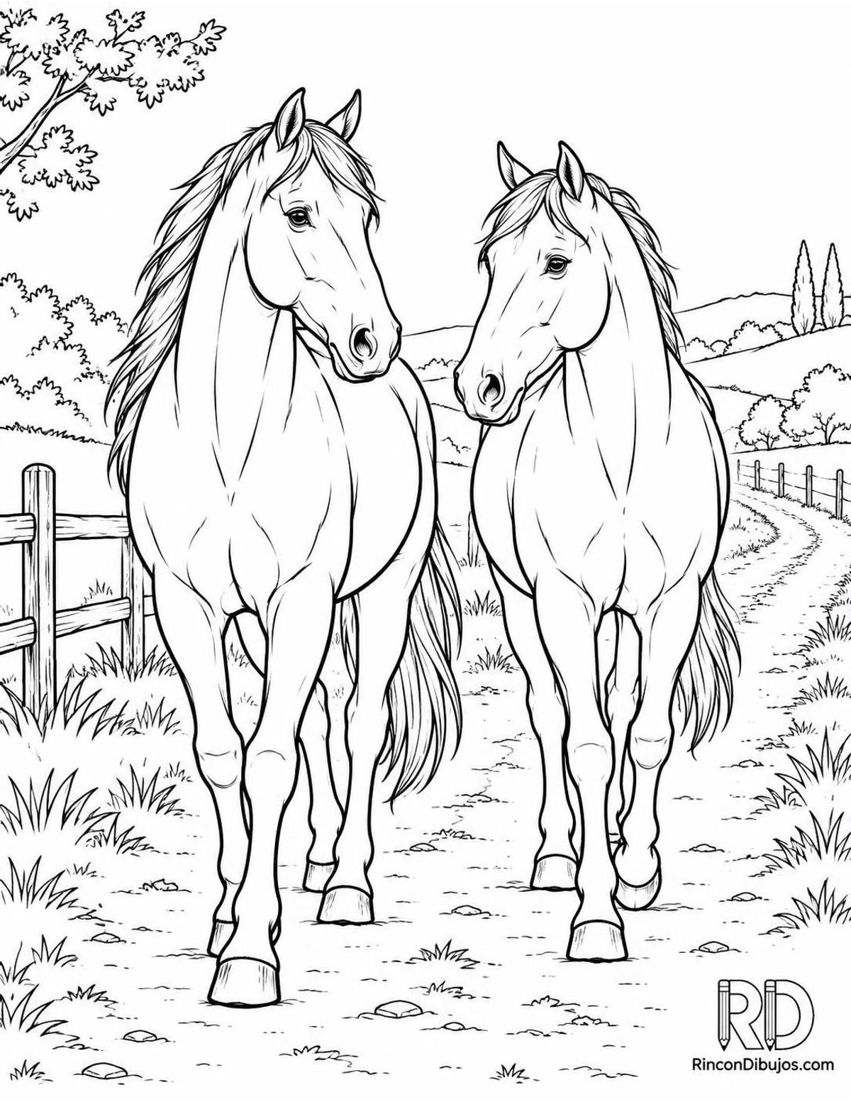 Dibujo de dos caballos para colorear Dibujo de dos caballos para colorear