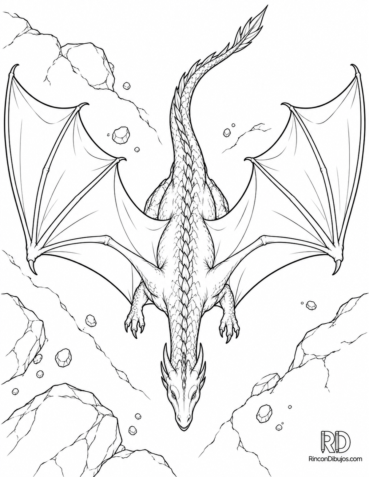 Dibujo de dragón alado fantástico para colorear Dibujo de dragón alado fantástico para colorear