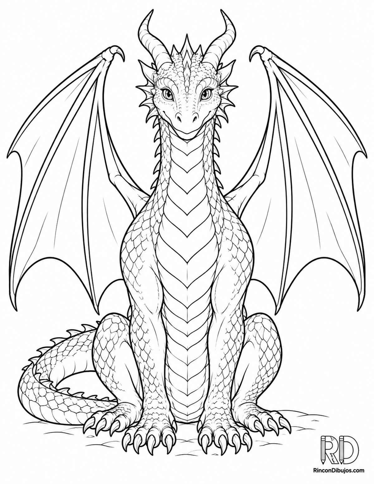 Dibujo de dragón alado para colorear Dibujo de dragón alado para colorear