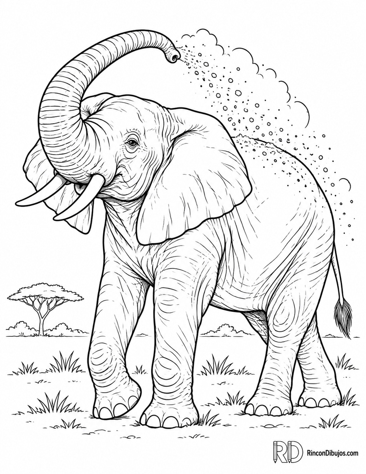 Dibujo de elefante con polvo para colorear Dibujo de elefante con polvo para colorear