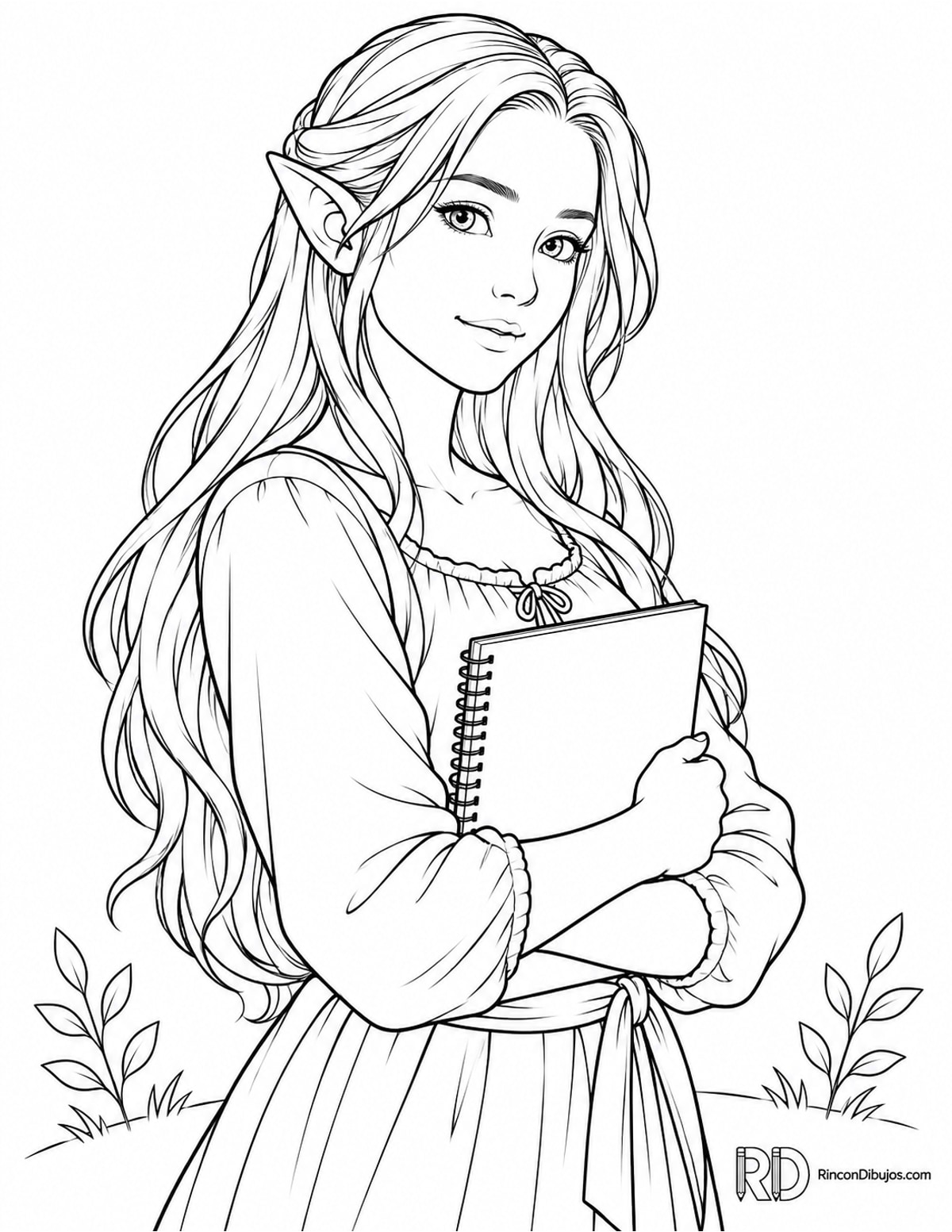 Dibujo de elfa semirrealista para colorear Dibujo de elfa semirrealista para colorear
