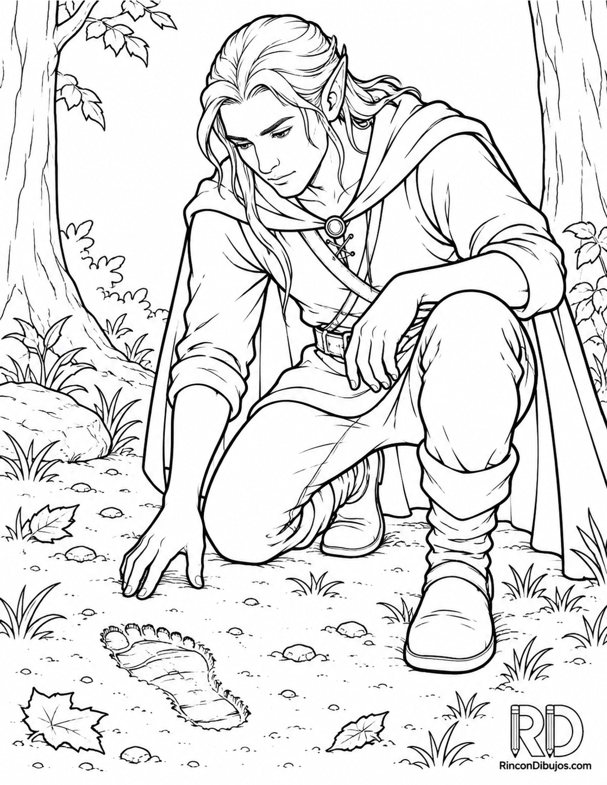 Dibujo de elfo adulto semirrealista para colorear Dibujo de elfo adulto semirrealista para colorear