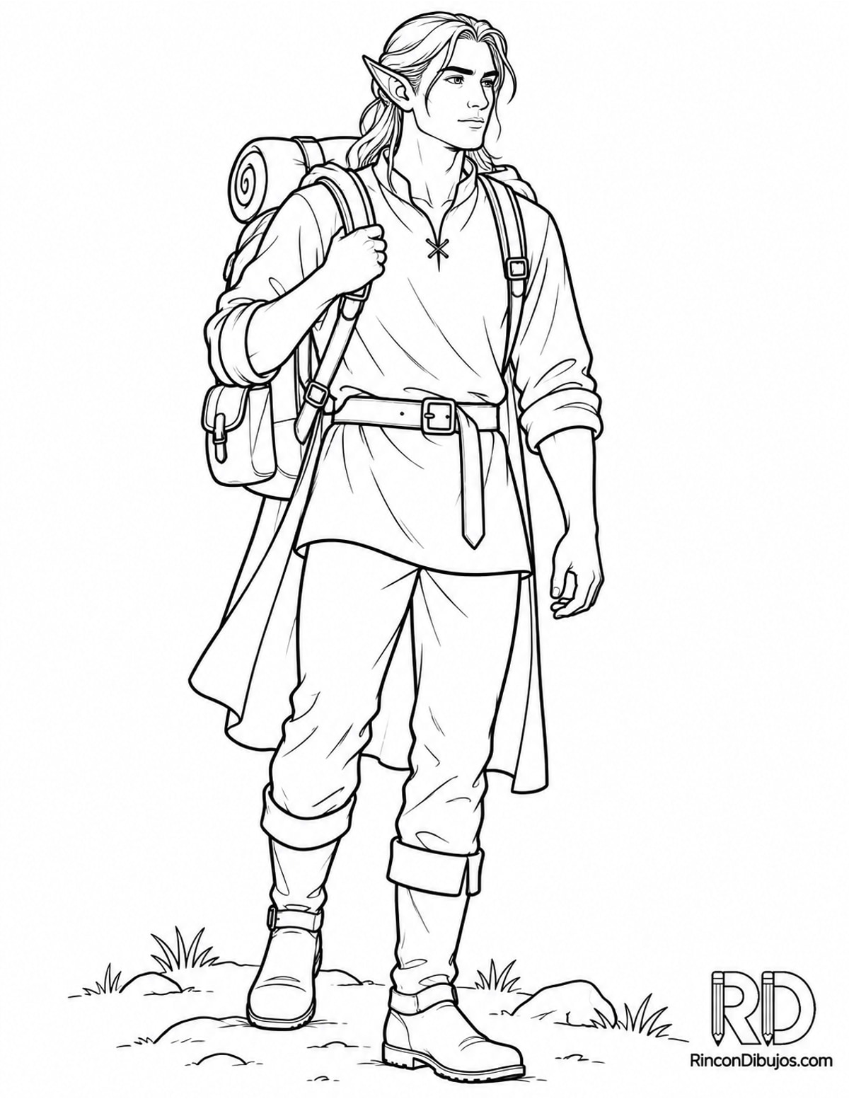 Dibujo de elfo semirrealista ajustándose para colorear Dibujo de elfo semirrealista ajustándose para colorear