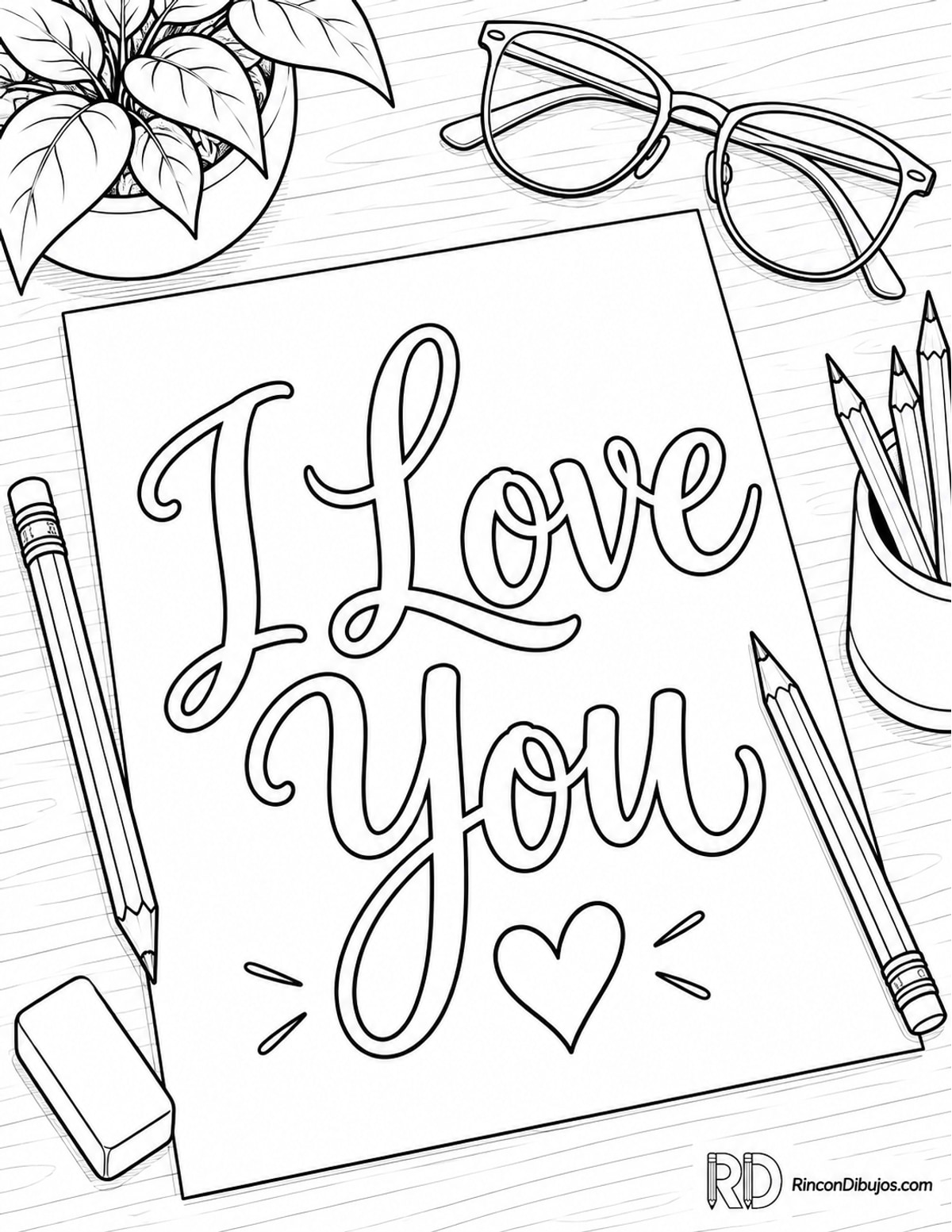 Dibujo de escena de escritorio I Love para colorear Dibujo de escena de escritorio I Love para colorear