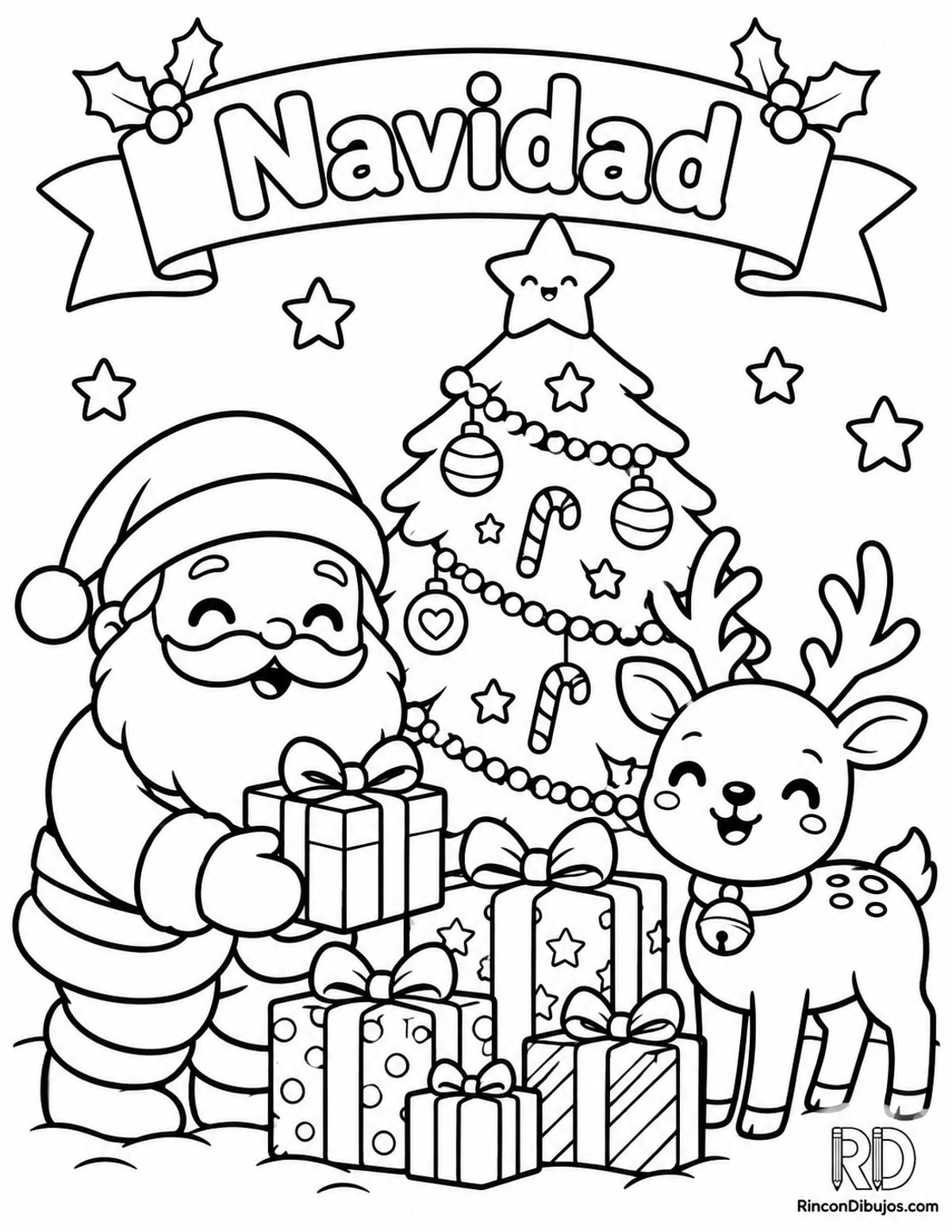 Dibujo de escena Navidad kawaii para colorear Dibujo de escena Navidad kawaii para colorear