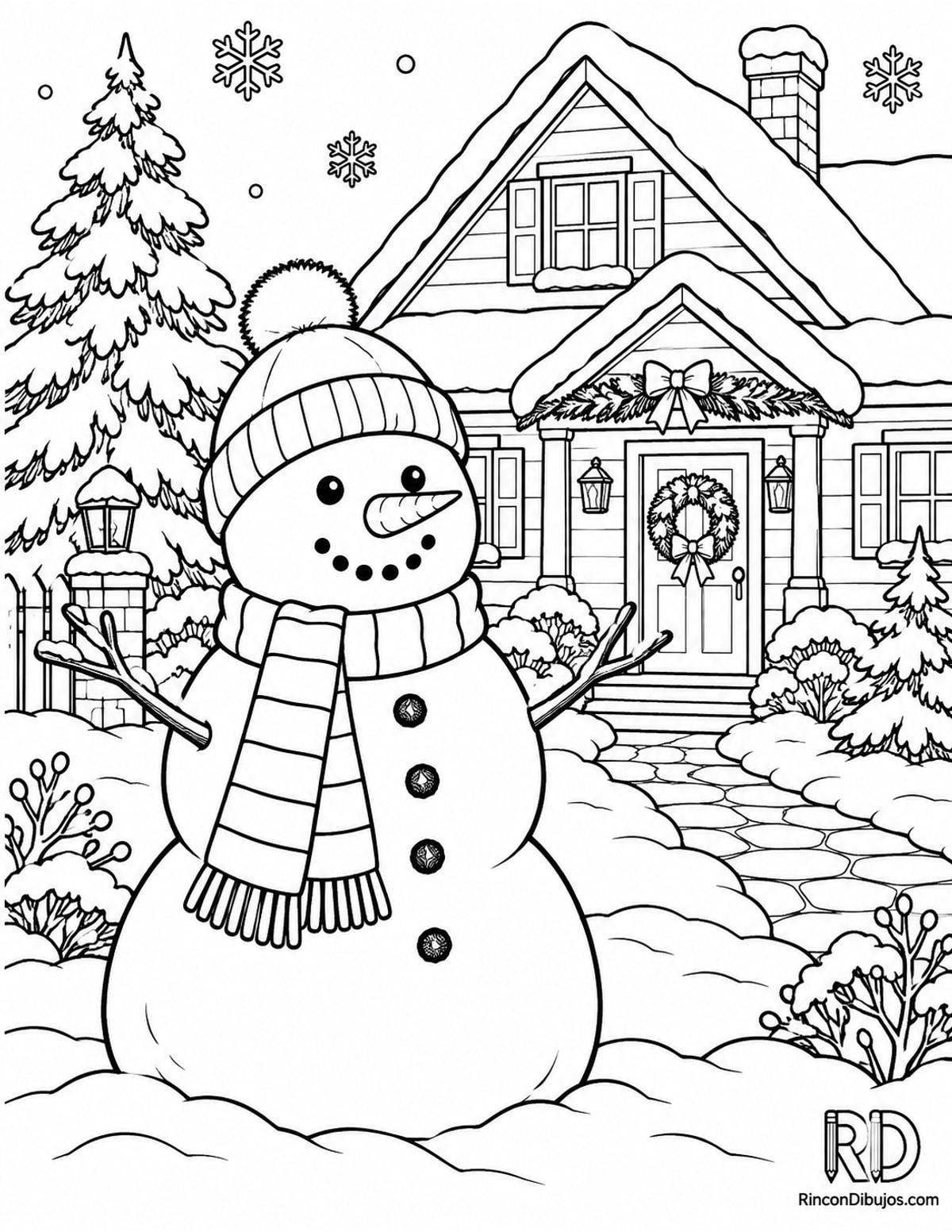 Dibujo de Escena Navideña muñeco nieve para colorear Dibujo de Escena Navideña muñeco nieve para colorear