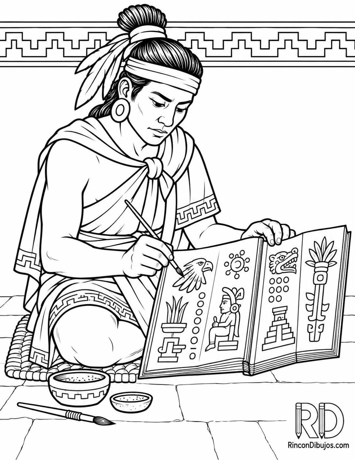 Dibujo de escriba azteca para colorear Dibujo de escriba azteca para colorear