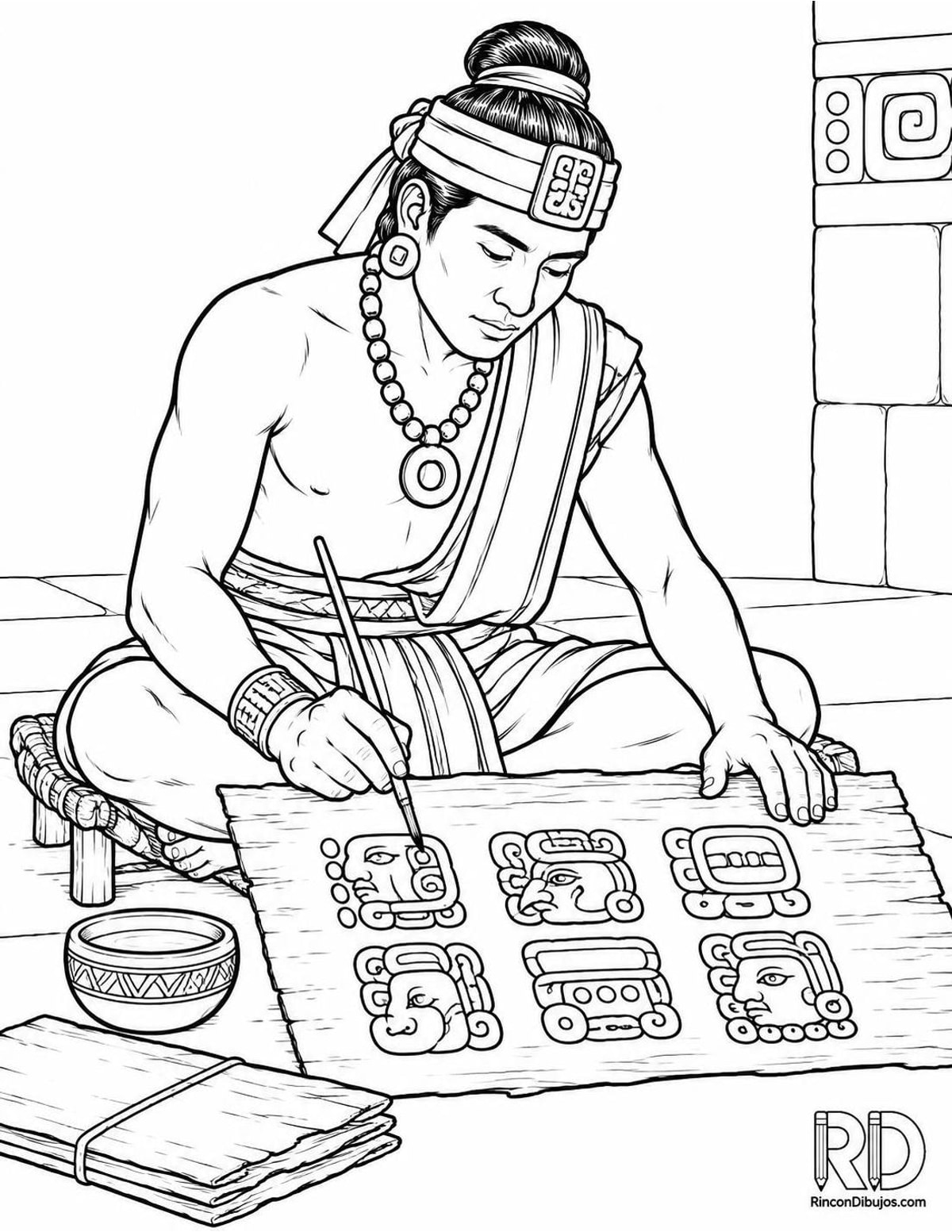 Dibujo de escriba maya para colorear Dibujo de escriba maya para colorear