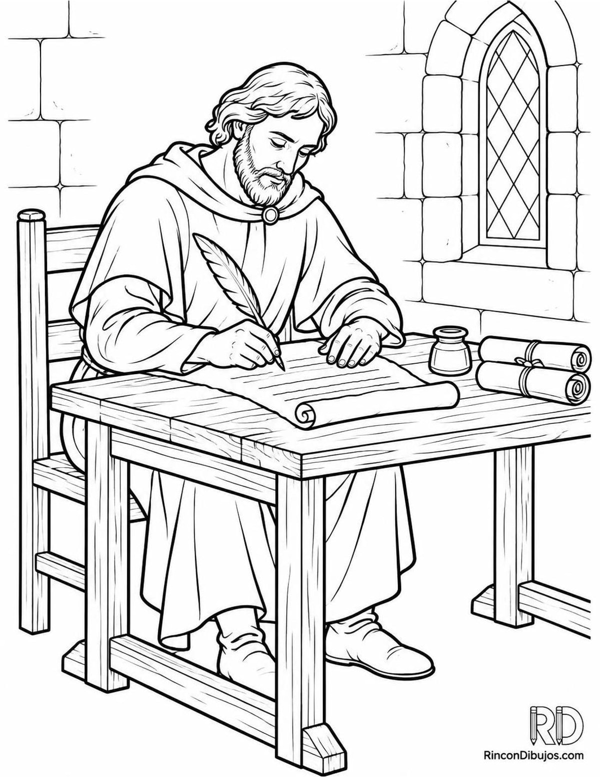 Dibujo de escribano medieval para colorear Dibujo de escribano medieval para colorear