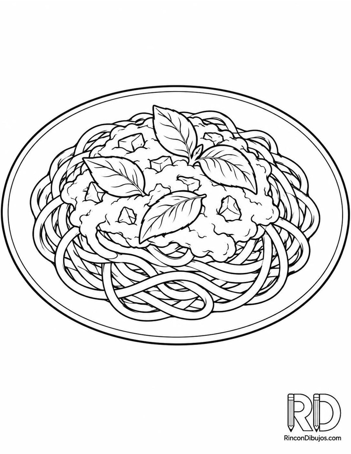 Dibujo de espaguetis con tomate para colorear