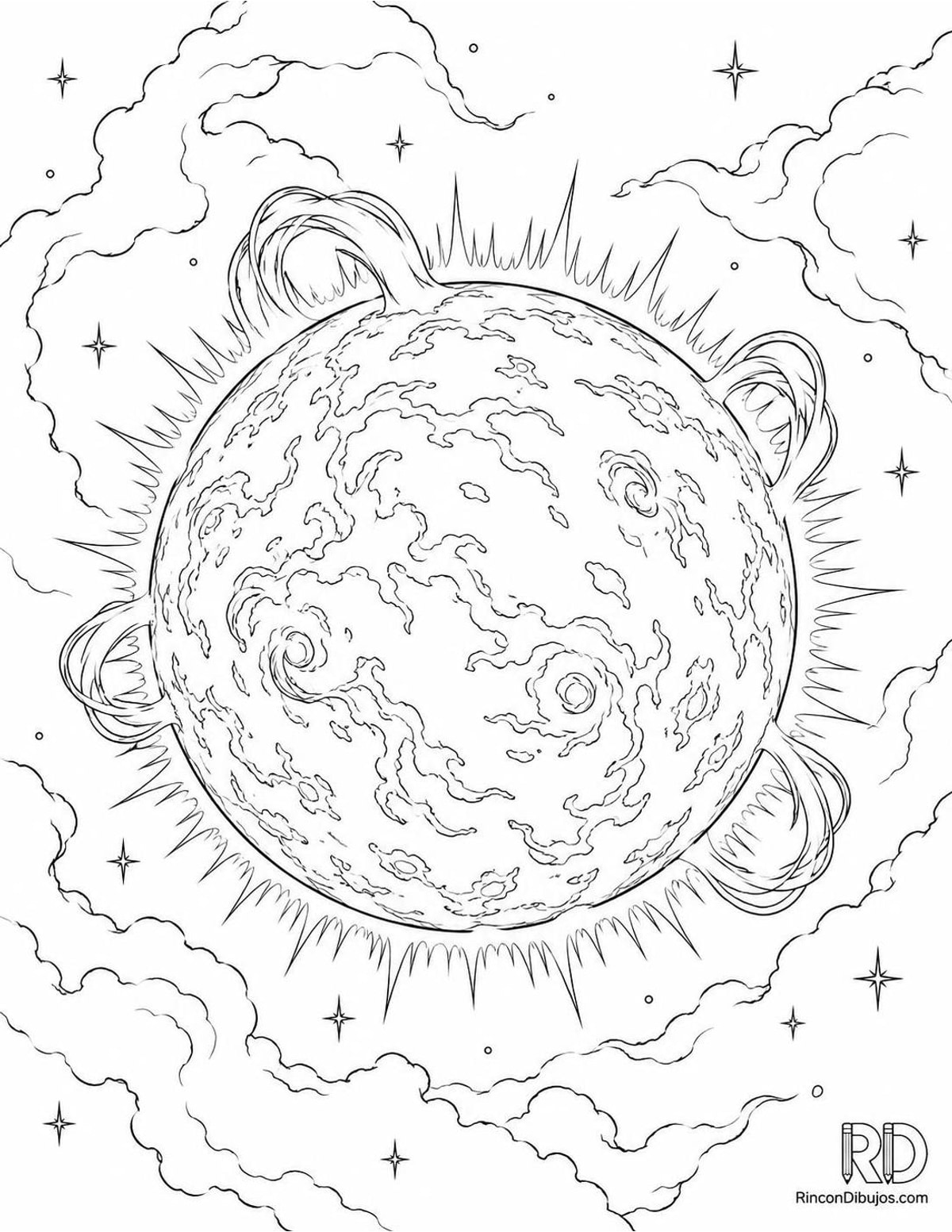 Dibujo de estrella con nebulosa para colorear Dibujo de estrella con nebulosa para colorear