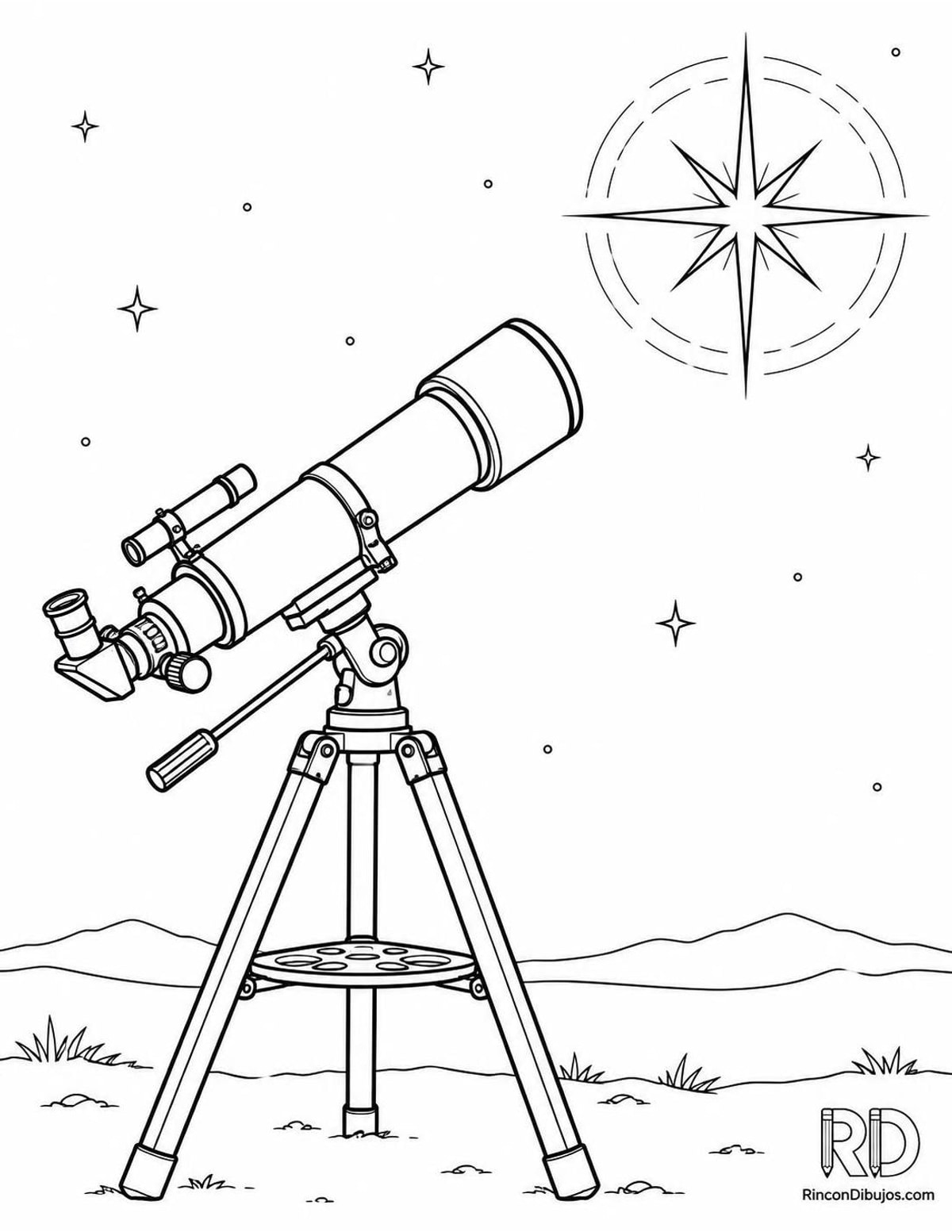 Dibujo de estrella con telescopio para colorear Dibujo de estrella con telescopio para colorear