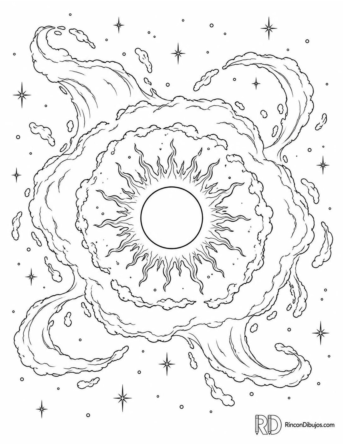 Dibujo de estrella expulsando gas para colorear Dibujo de estrella expulsando gas para colorear