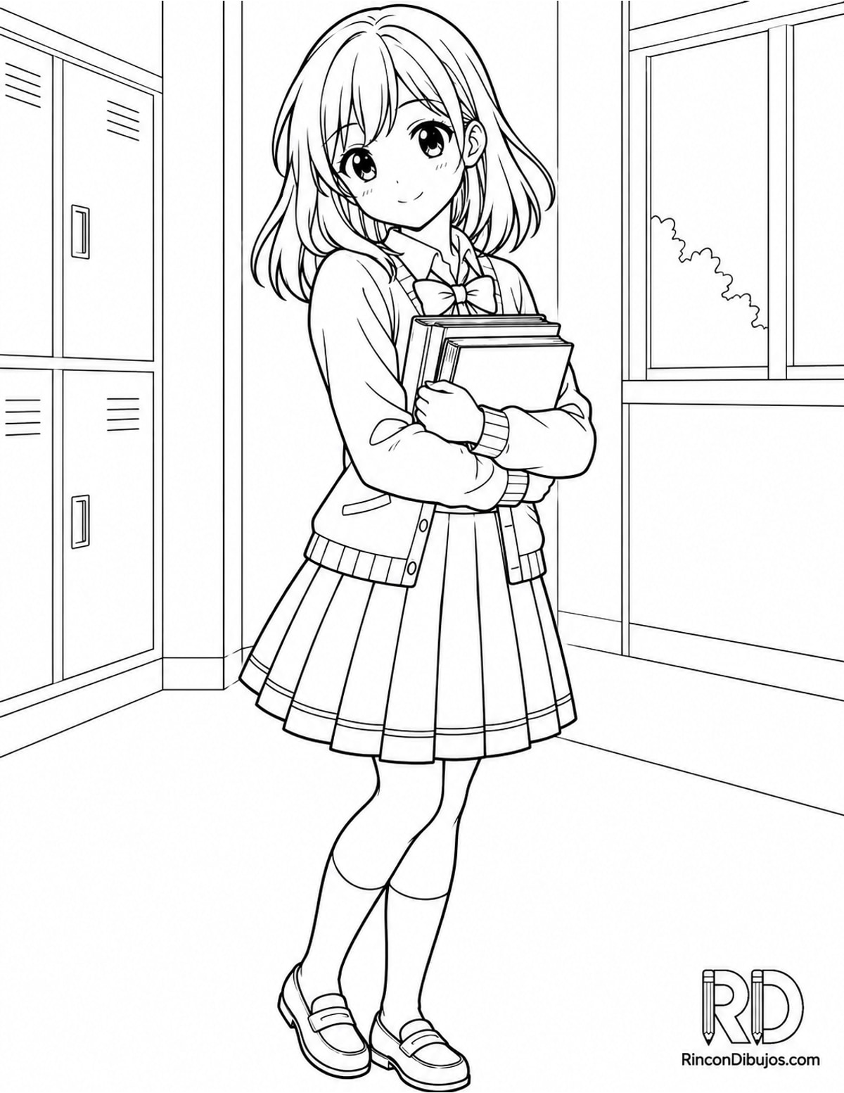 Dibujo de estudiante anime llevando para colorear Dibujo de estudiante anime llevando para colorear