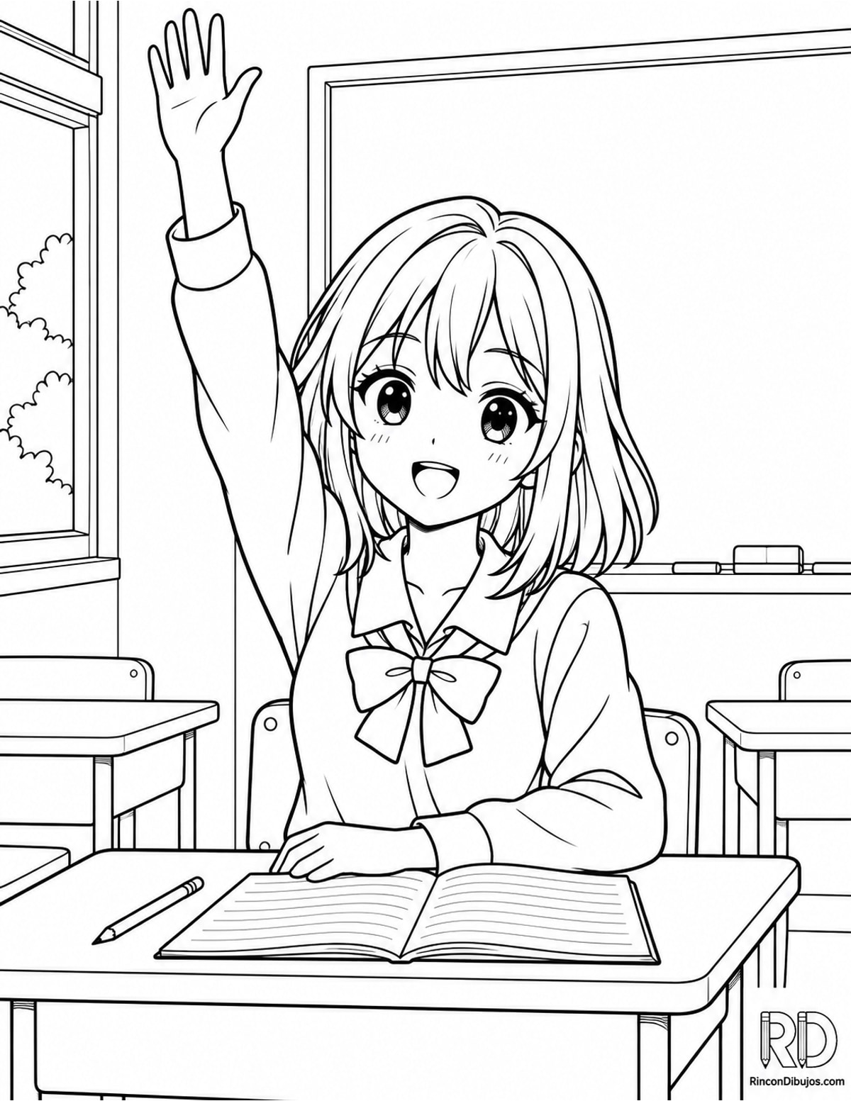 Dibujo de estudiante anime manga para colorear Dibujo de estudiante anime manga para colorear