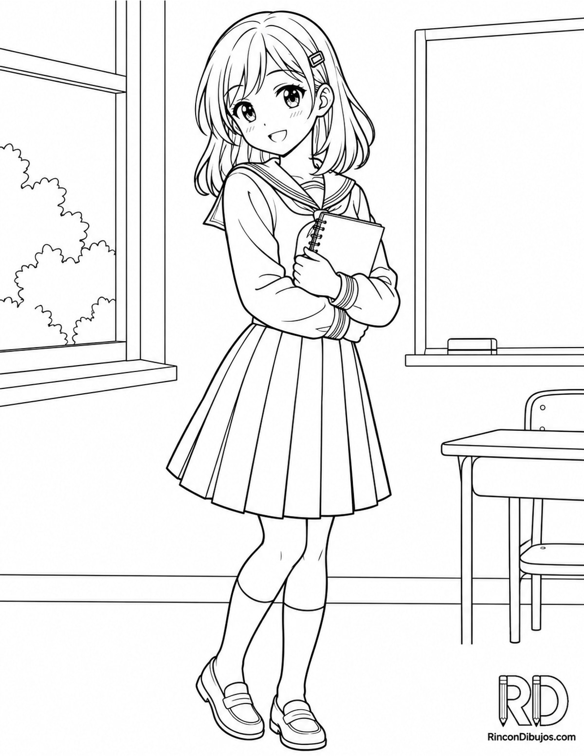 Dibujo de estudiante anime para colorear Dibujo de estudiante anime para colorear