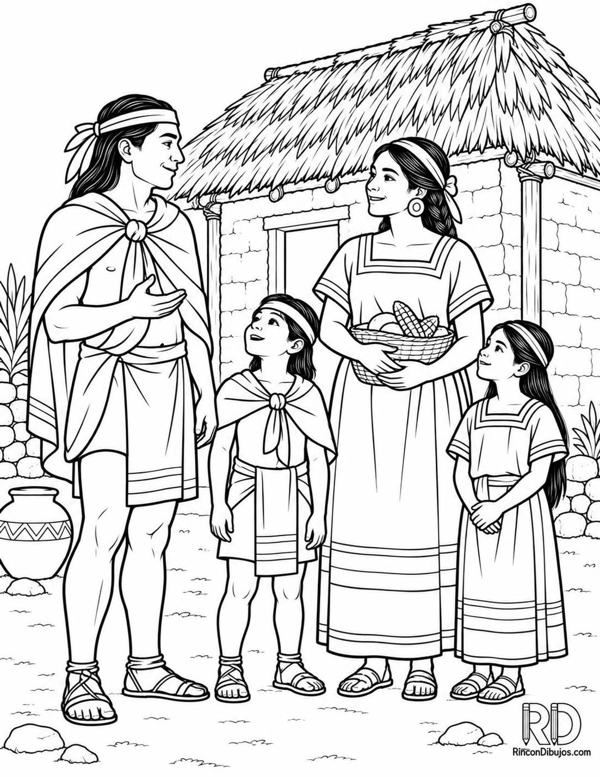 Dibujo de familia azteca para colorear Dibujo de familia azteca para colorear