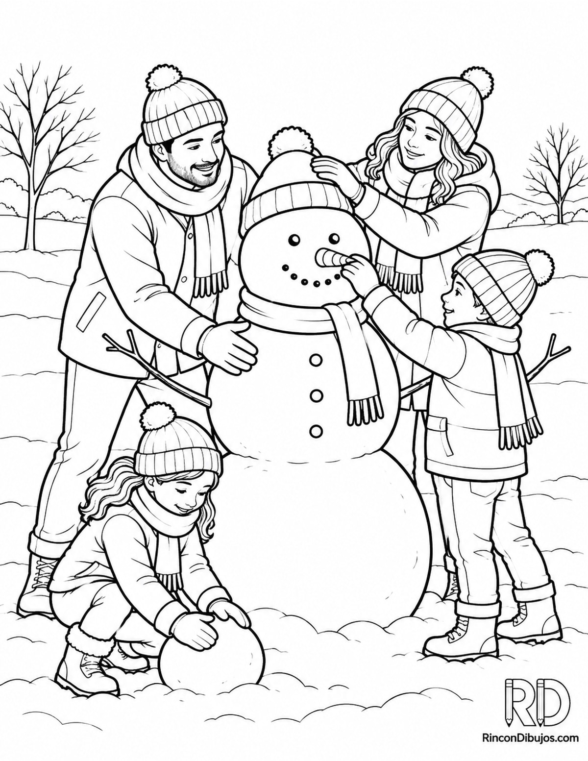 Dibujo de familia con muñeco para colorear Dibujo de familia con muñeco para colorear