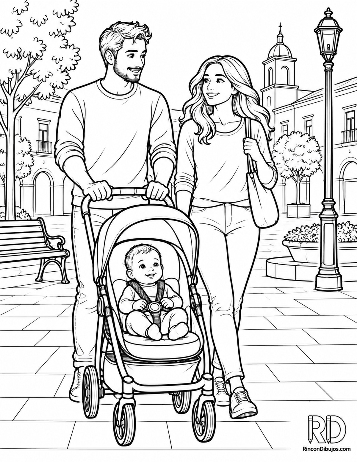 Dibujo de familia con un para colorear Dibujo de familia con un para colorear