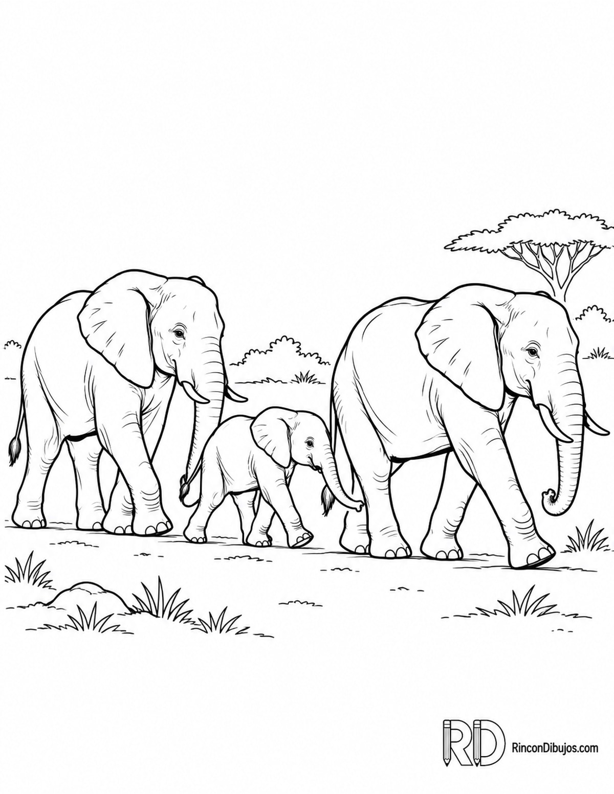 Dibujo de familia de elefantes para colorear Dibujo de familia de elefantes para colorear